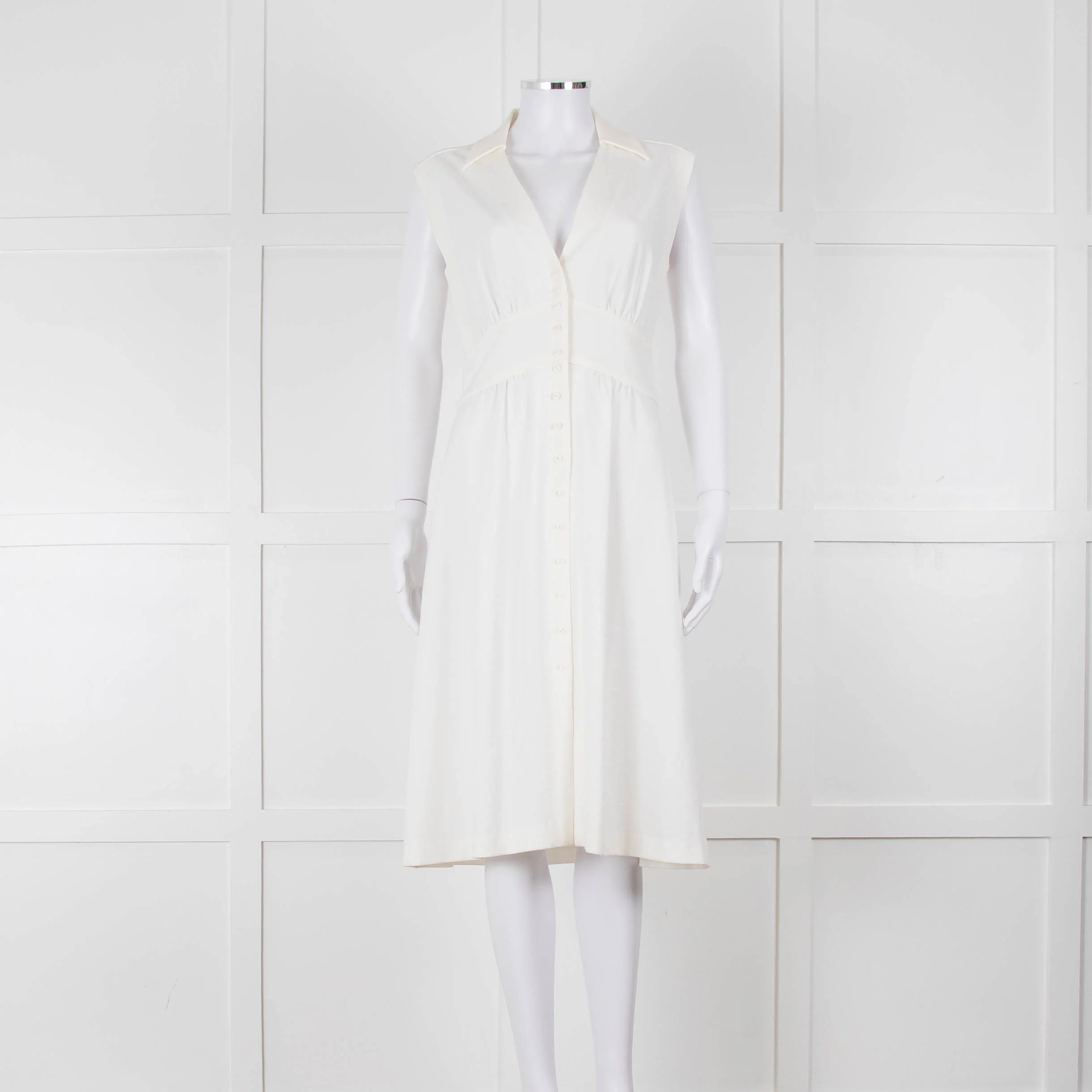 Ba & Sh Cream Buttoned Up Sleeveless Dress