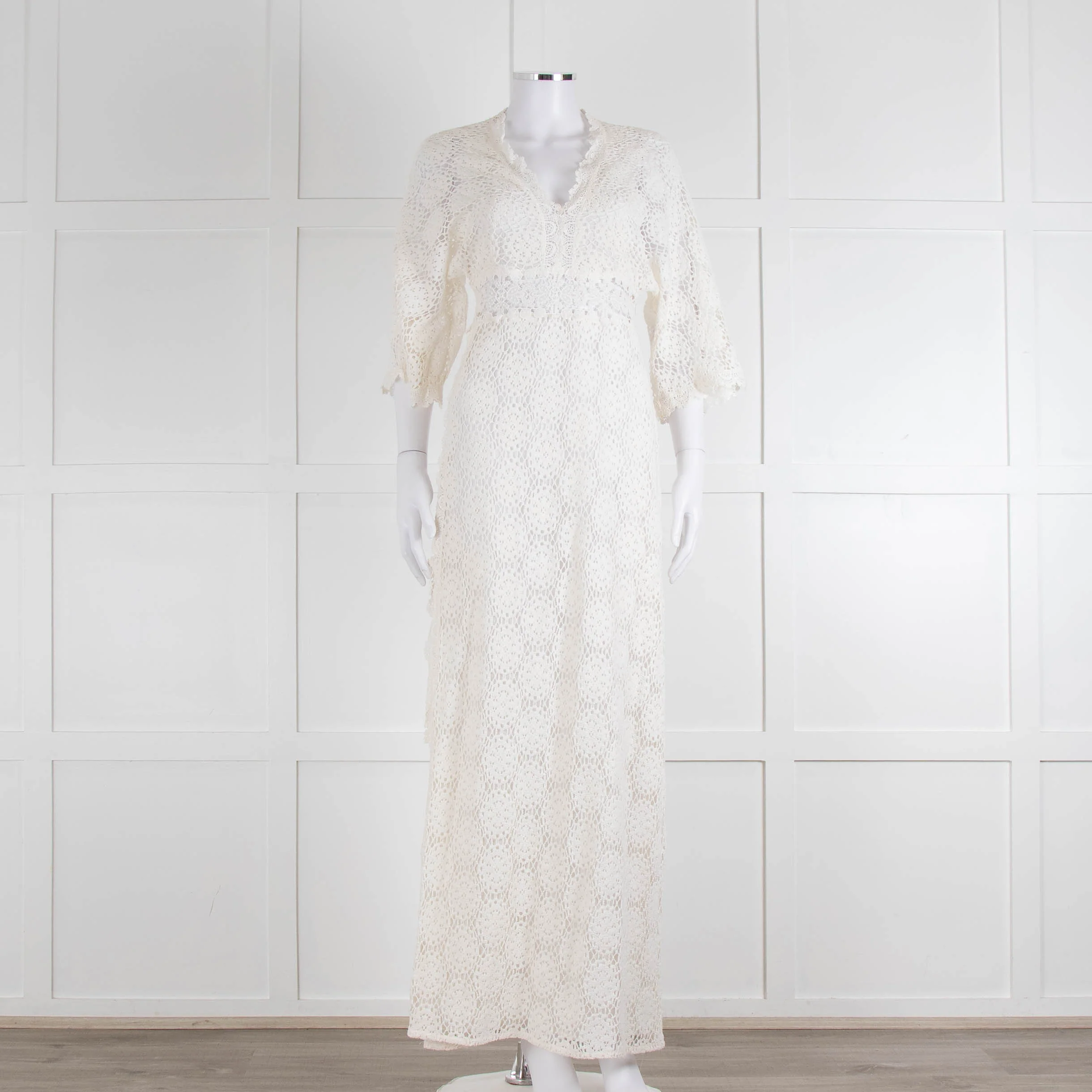Ba&sh Cream Crochet Lace Long Dress
