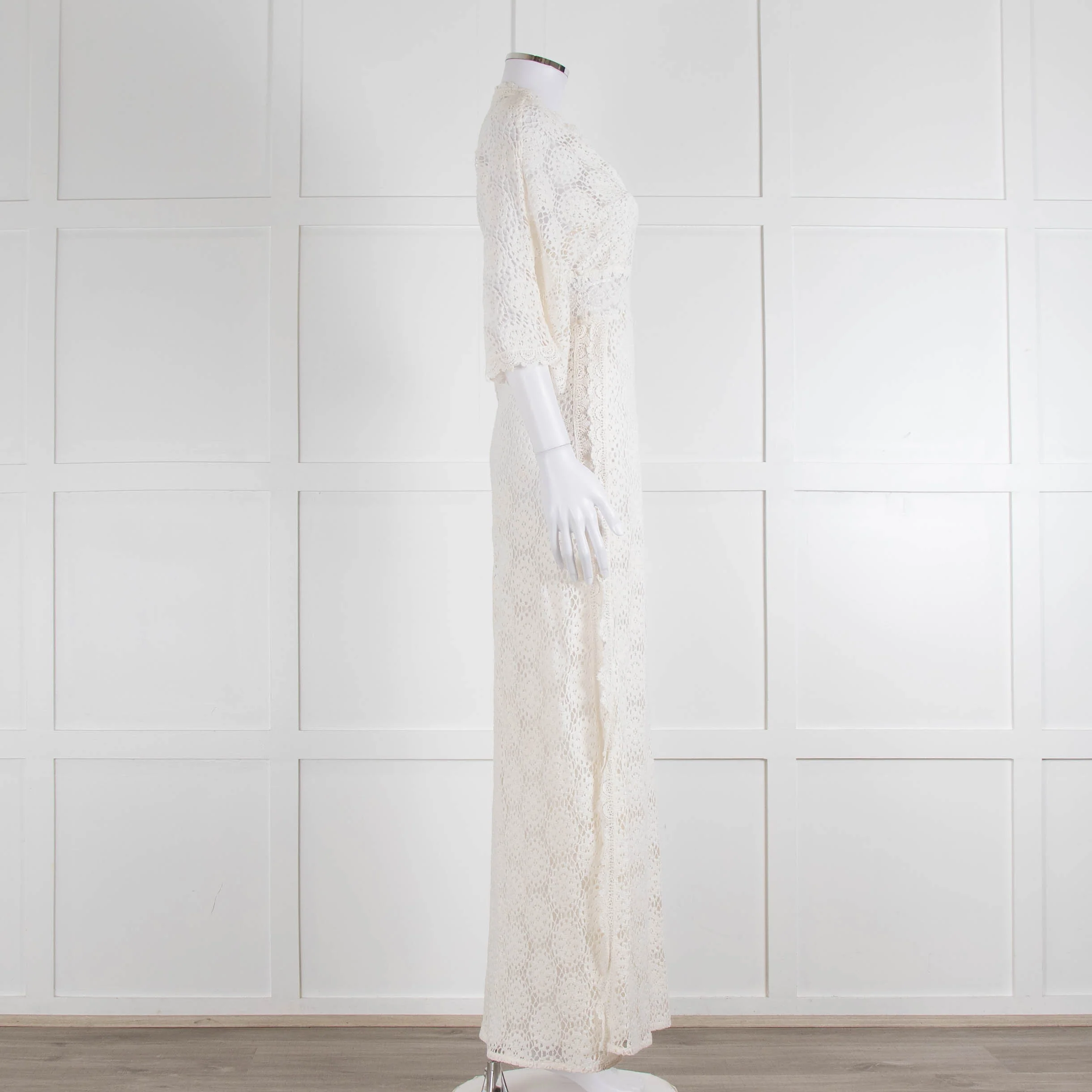 Ba&sh Cream Crochet Lace Long Dress - Image 3