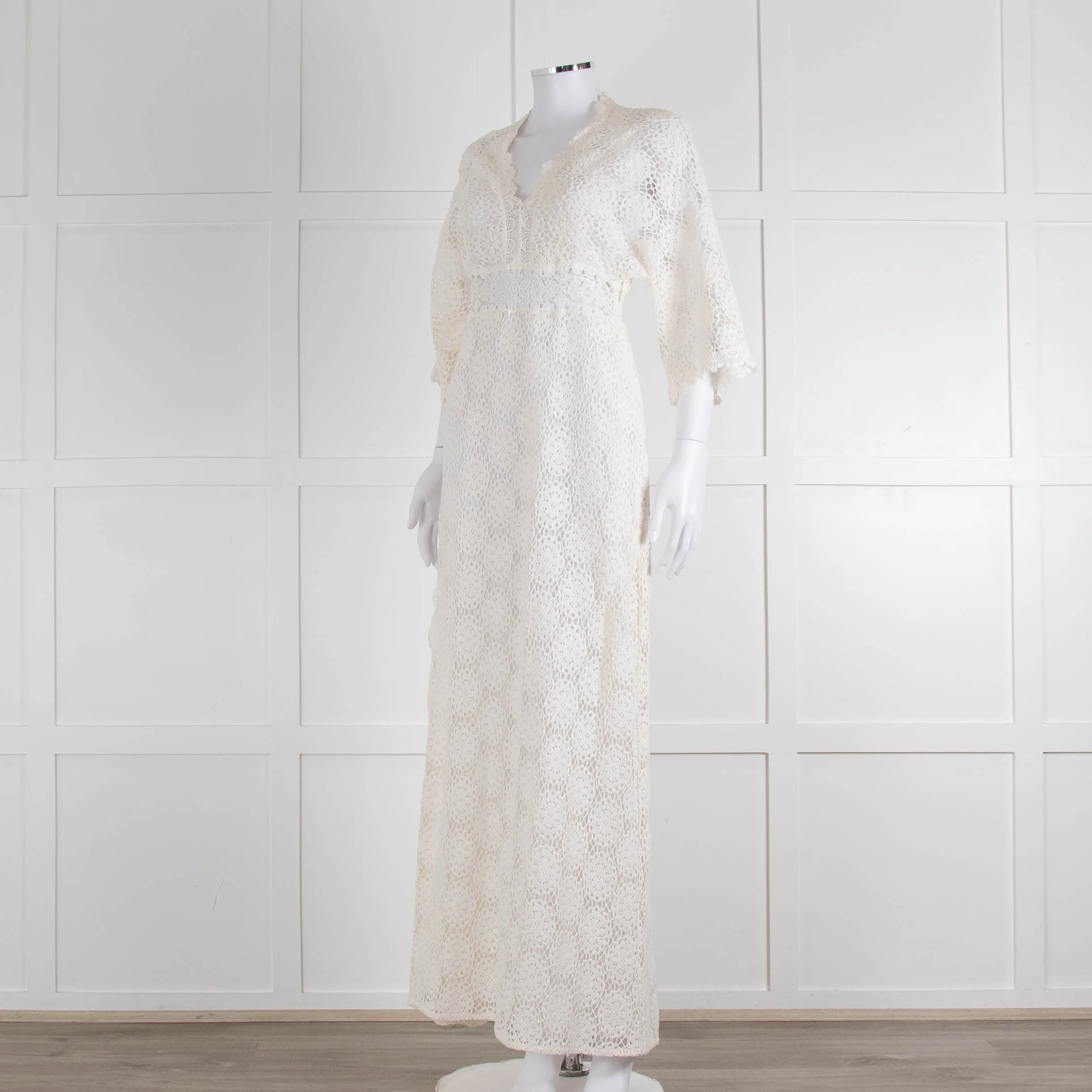 Ba&sh Cream Crochet Lace Long Dress - Image 8