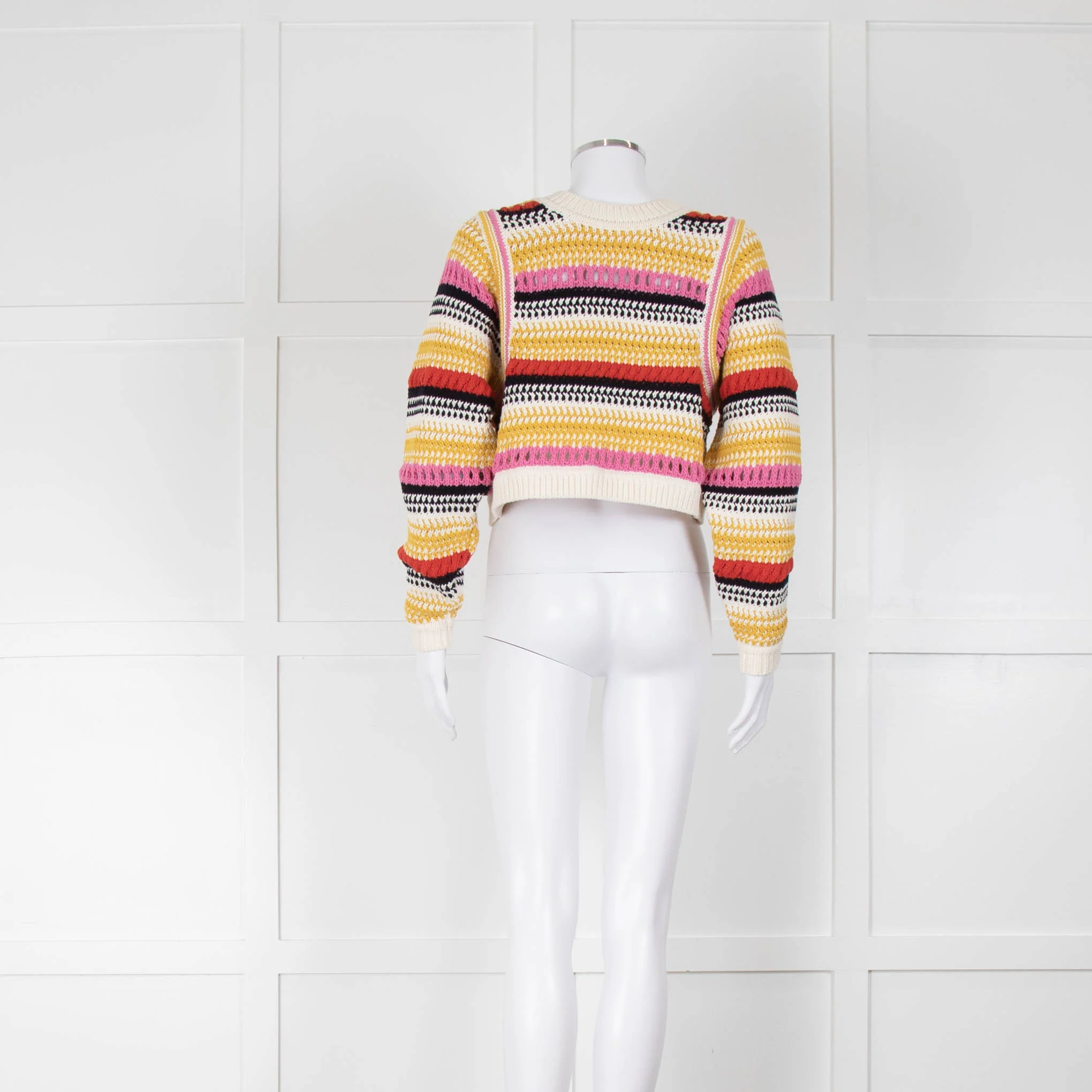 ba&sh Cream Pink Yellow Cotton Cardigan - Image 3