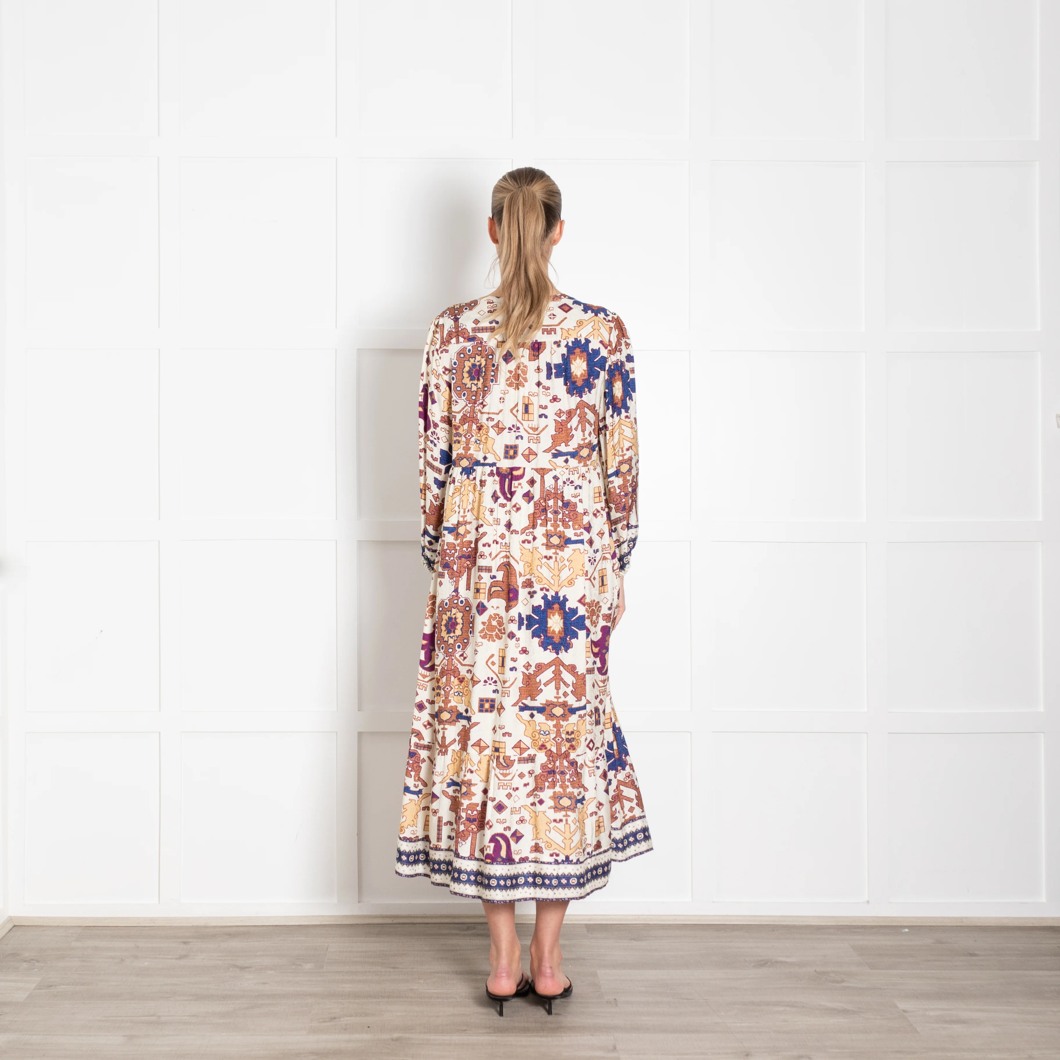 Ba & Sh Cream Tan Purple Aztec Print V-Neck Dress - Image 5