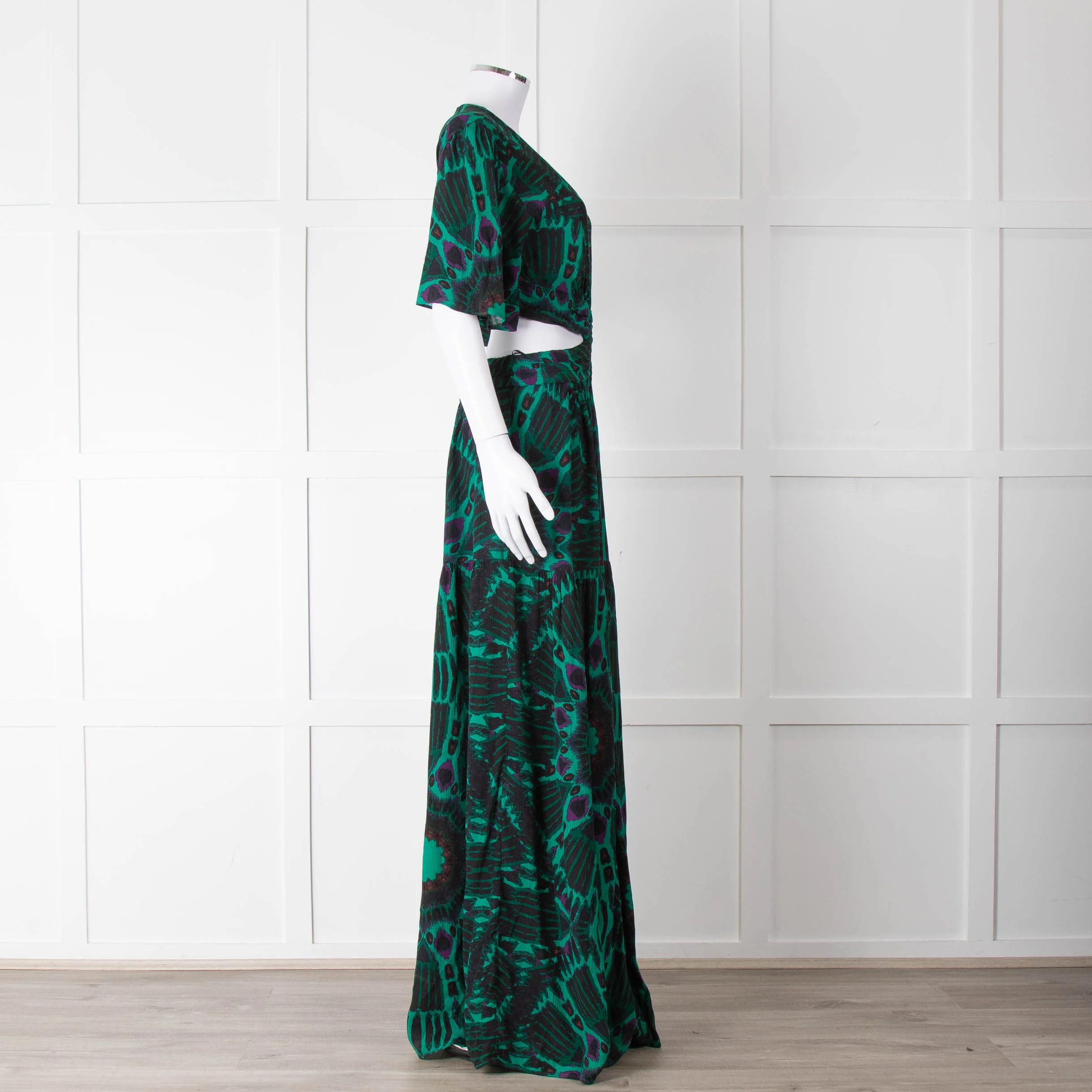 Ba&sh Green Black Cut Out Tiered Short Sleeve Maxi Dress - Image 3