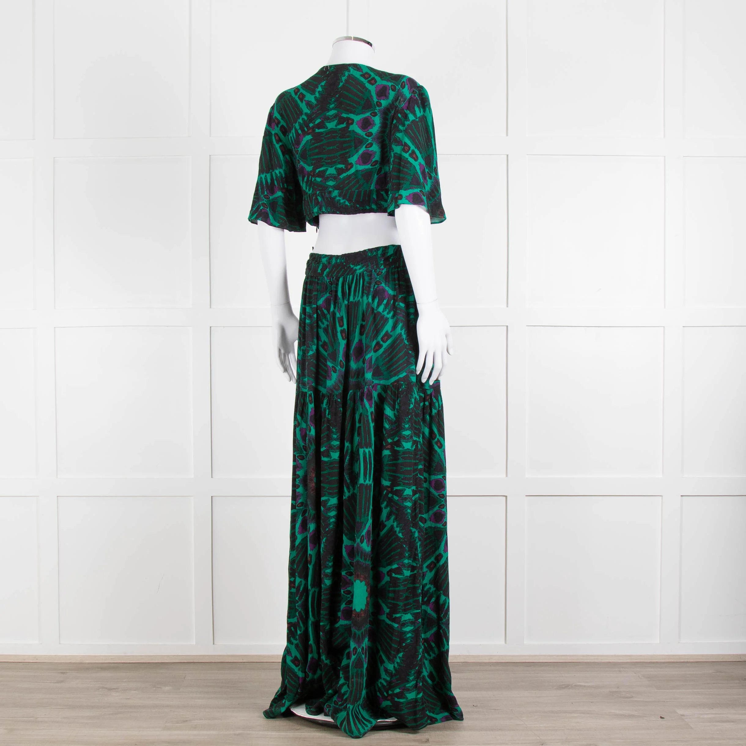 Ba&sh Green Black Cut Out Tiered Short Sleeve Maxi Dress - Image 4