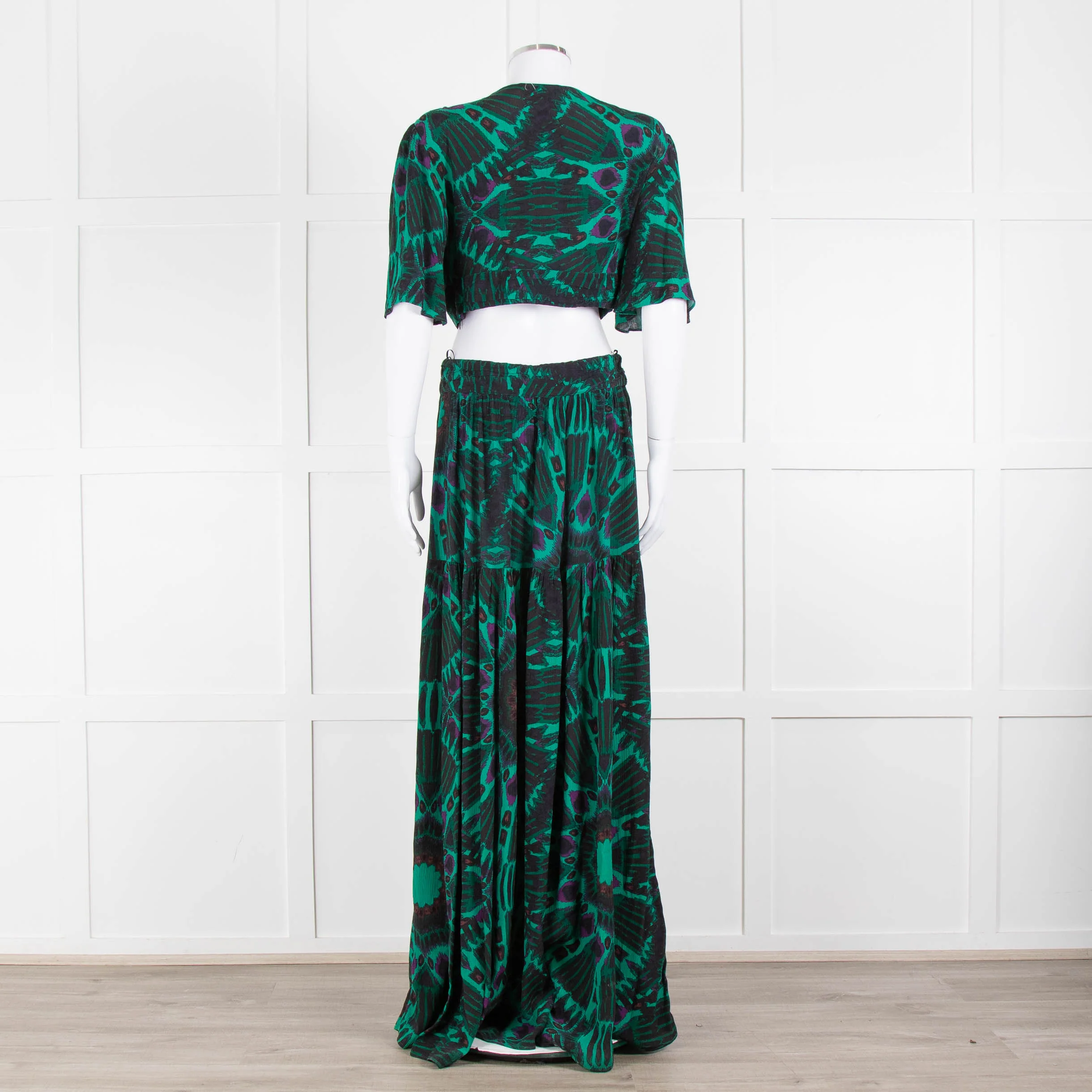 Ba&sh Green Black Cut Out Tiered Short Sleeve Maxi Dress - Image 5
