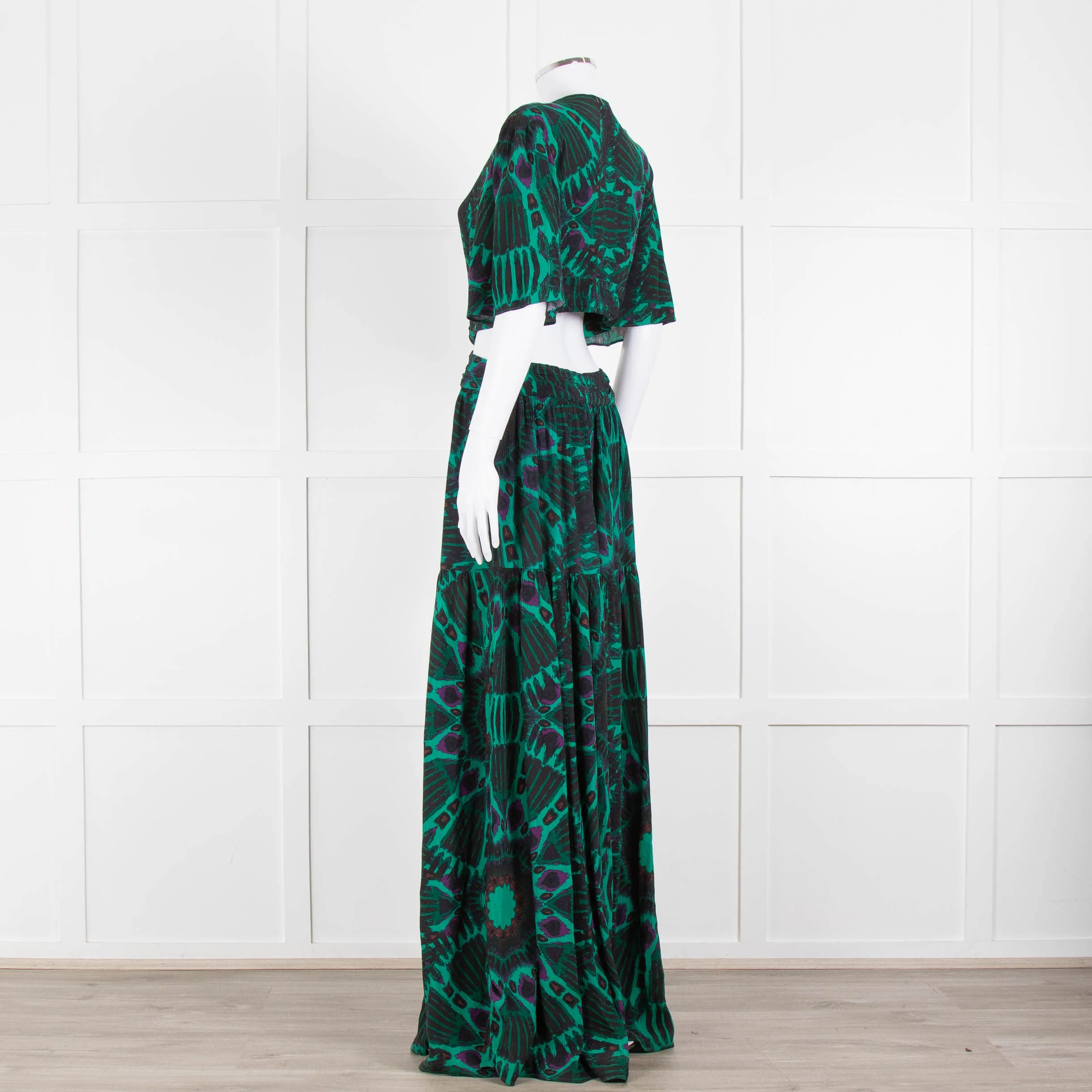 Ba&sh Green Black Cut Out Tiered Short Sleeve Maxi Dress - Image 6