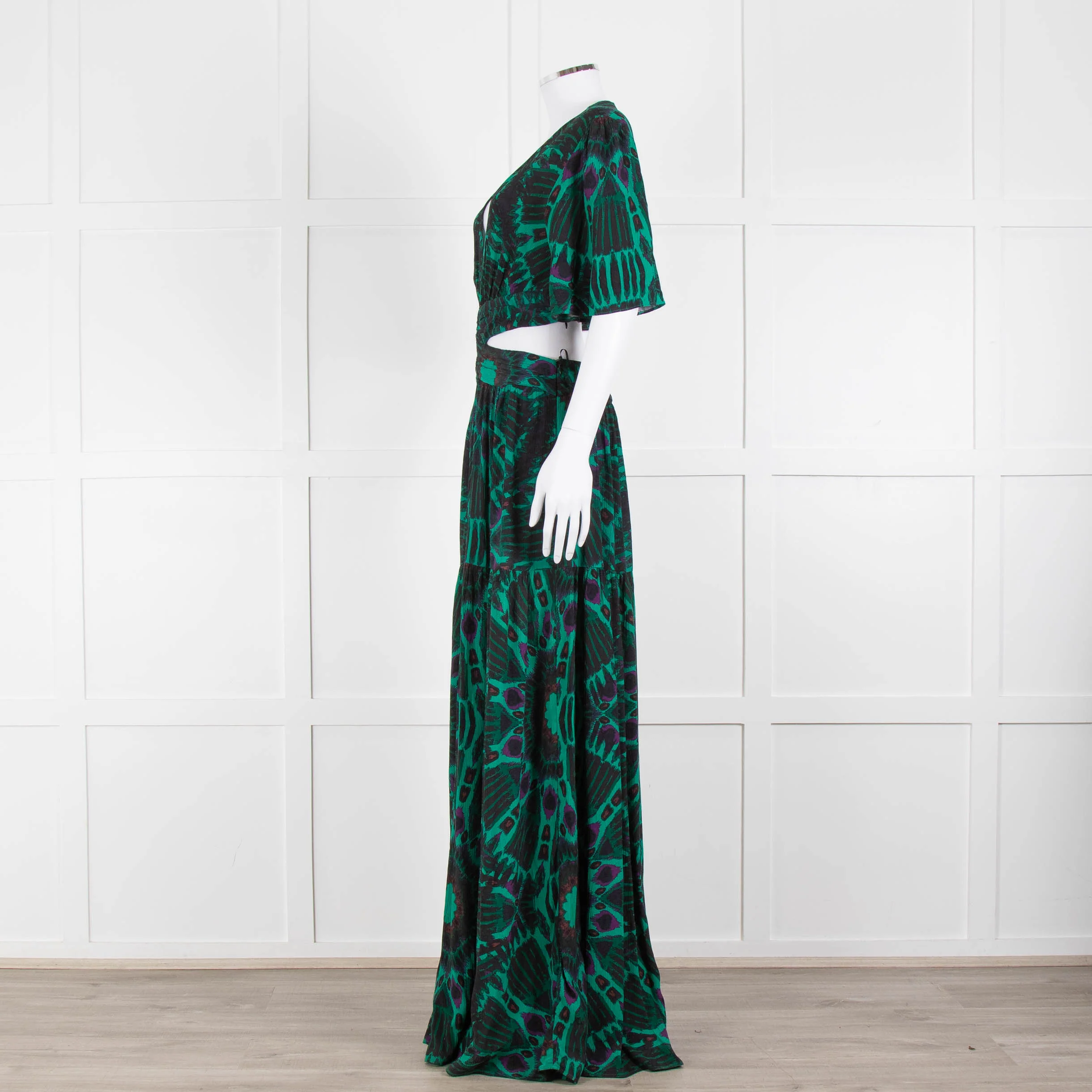 Ba&sh Green Black Cut Out Tiered Short Sleeve Maxi Dress - Image 7