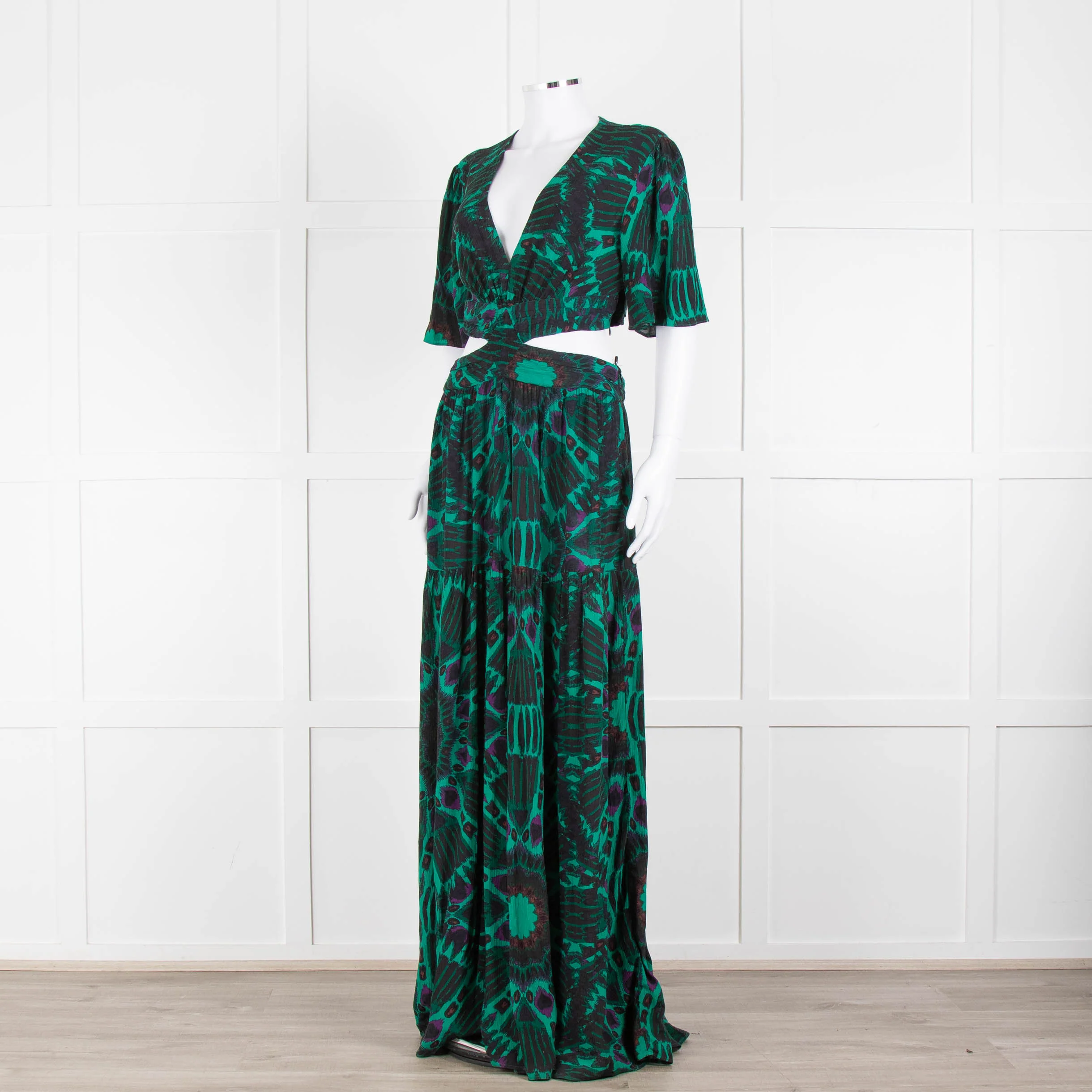 Ba&sh Green Black Cut Out Tiered Short Sleeve Maxi Dress - Image 8