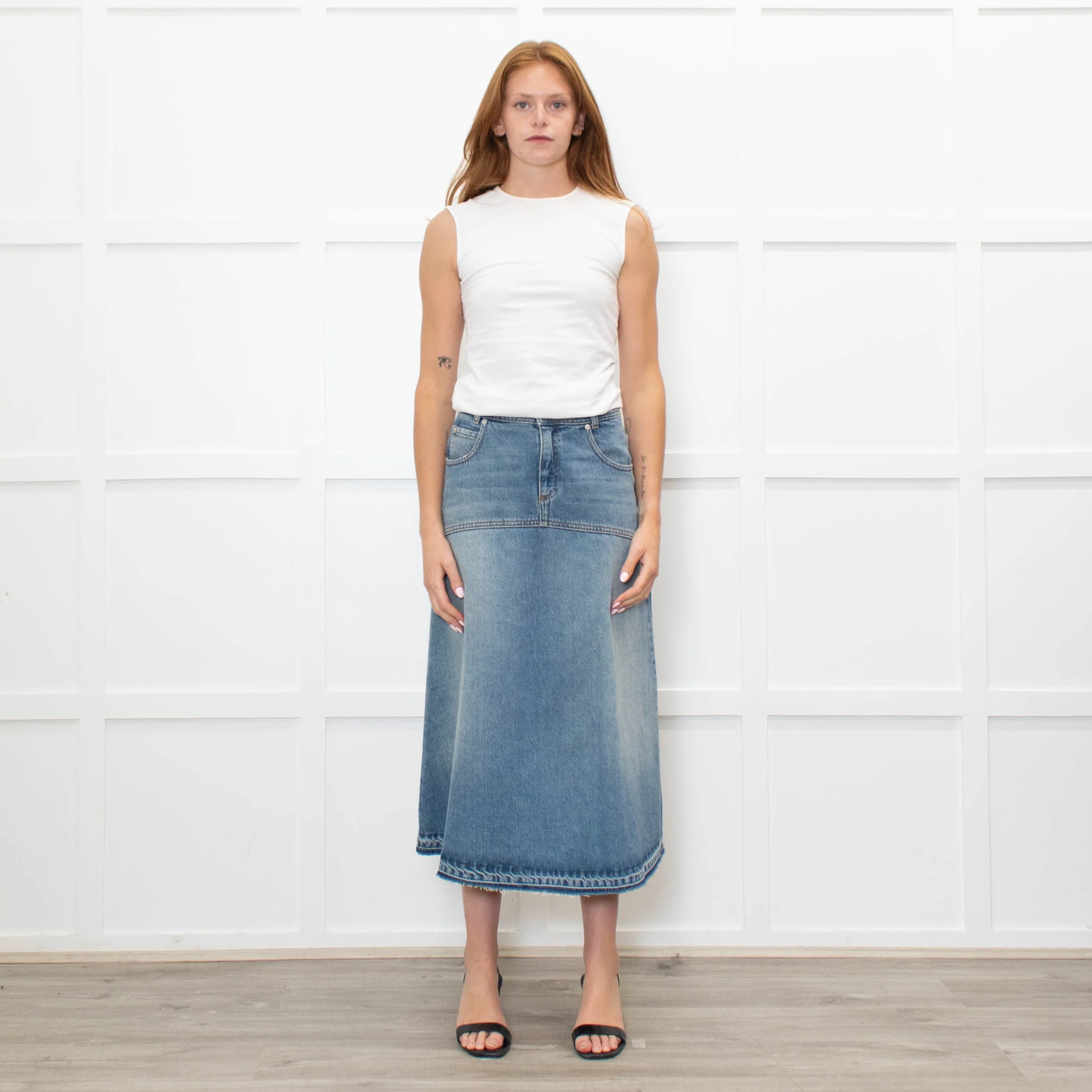 Ba & Sh Light Blue Denim A-Line Skirt