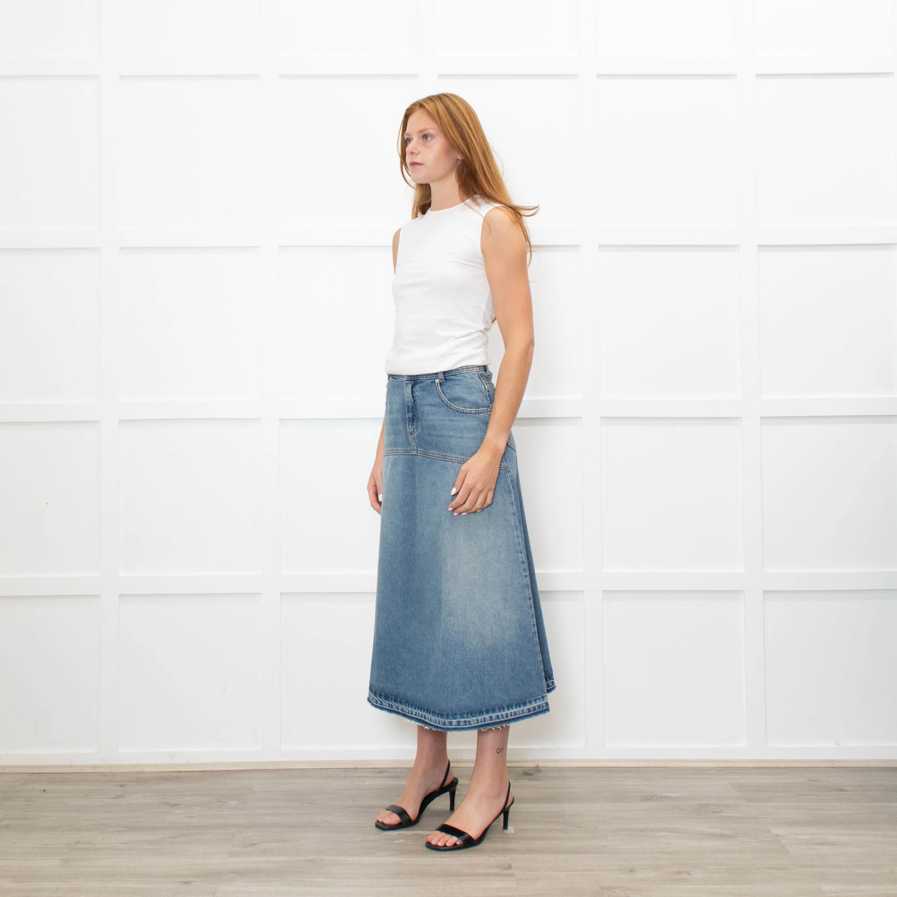Ba & Sh Light Blue Denim A-Line Skirt - Image 3