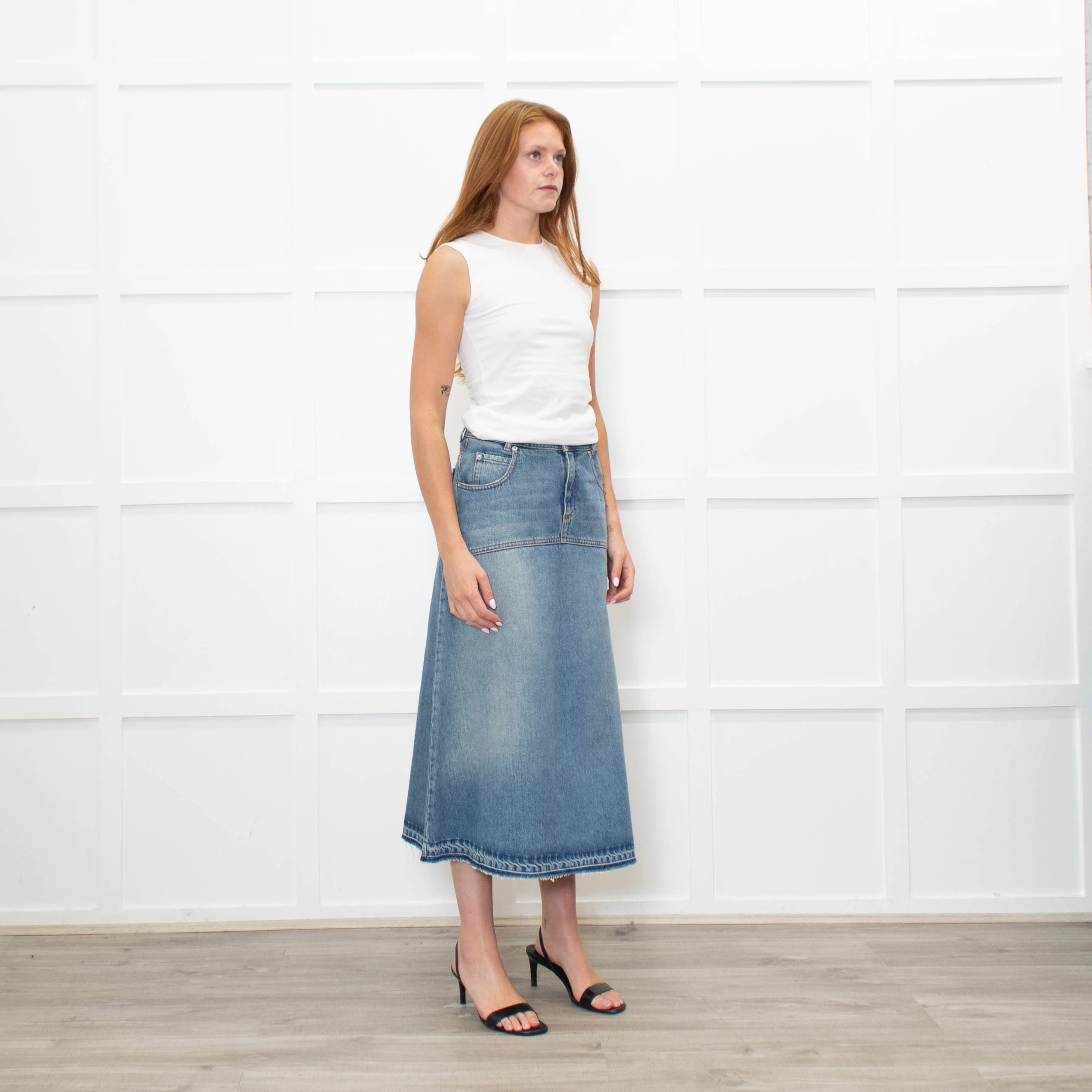 Ba & Sh Light Blue Denim A-Line Skirt - Image 7