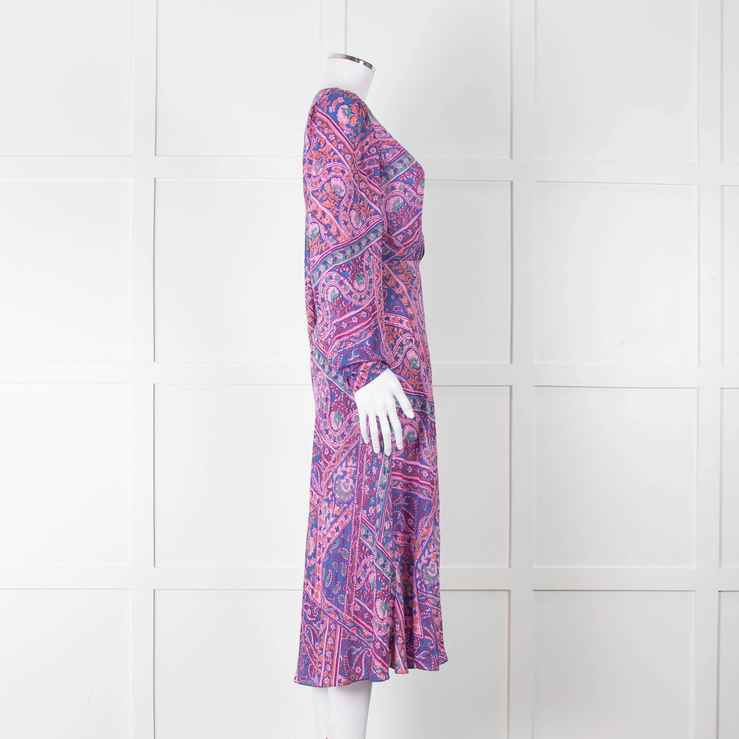 BA & SH Lilac Blue Paisley Long Sleeve Dress - Image 3