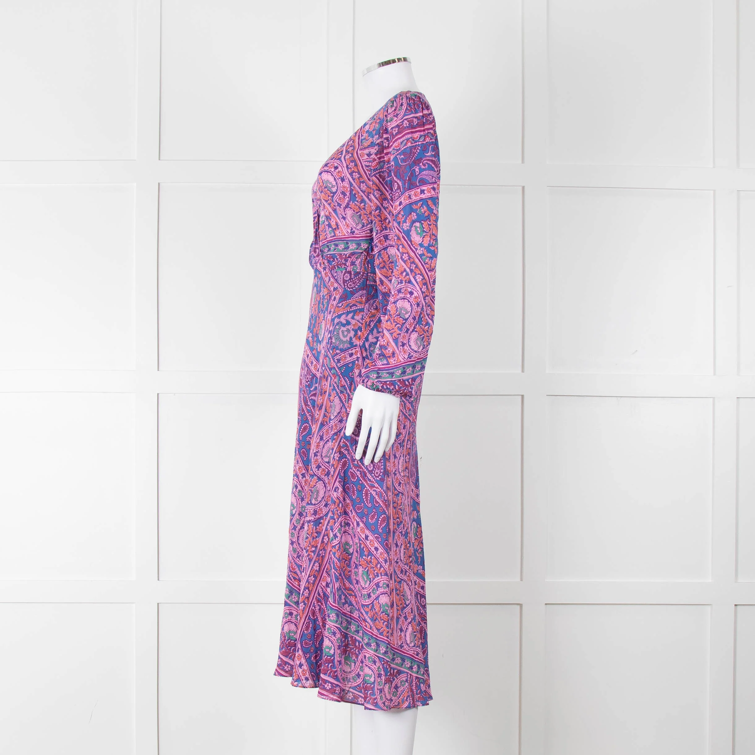 BA & SH Lilac Blue Paisley Long Sleeve Dress - Image 7