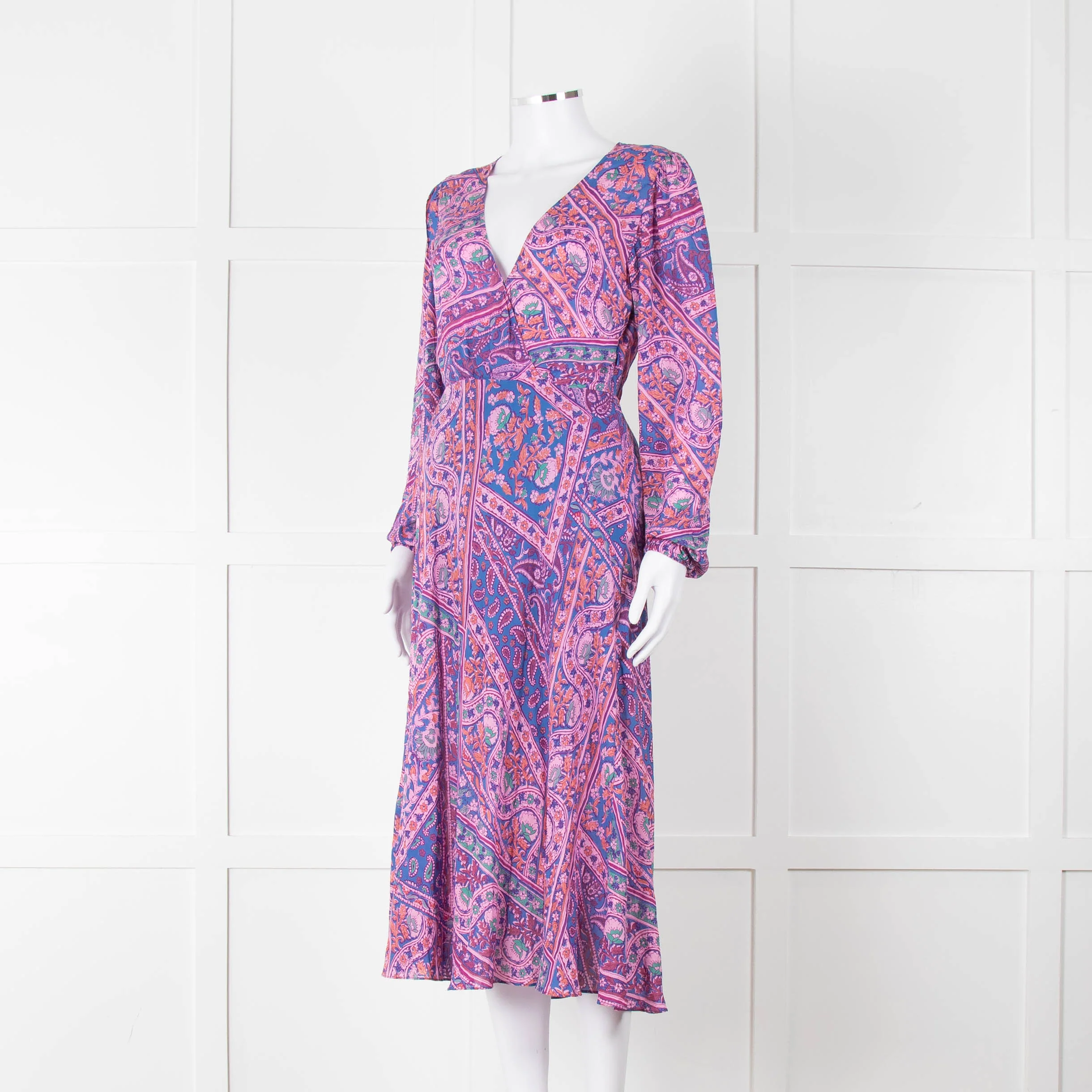 BA & SH Lilac Blue Paisley Long Sleeve Dress - Image 8