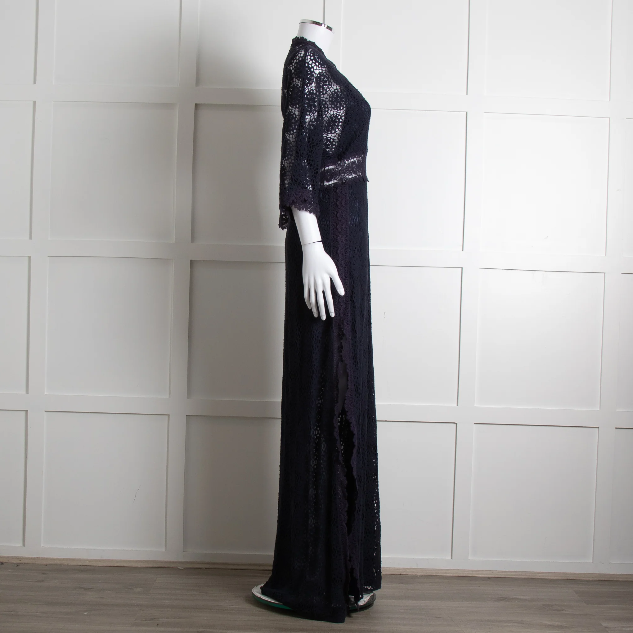 Ba&sh Navy Blue Crochet Short Sleeve Maxi Dress - Image 3