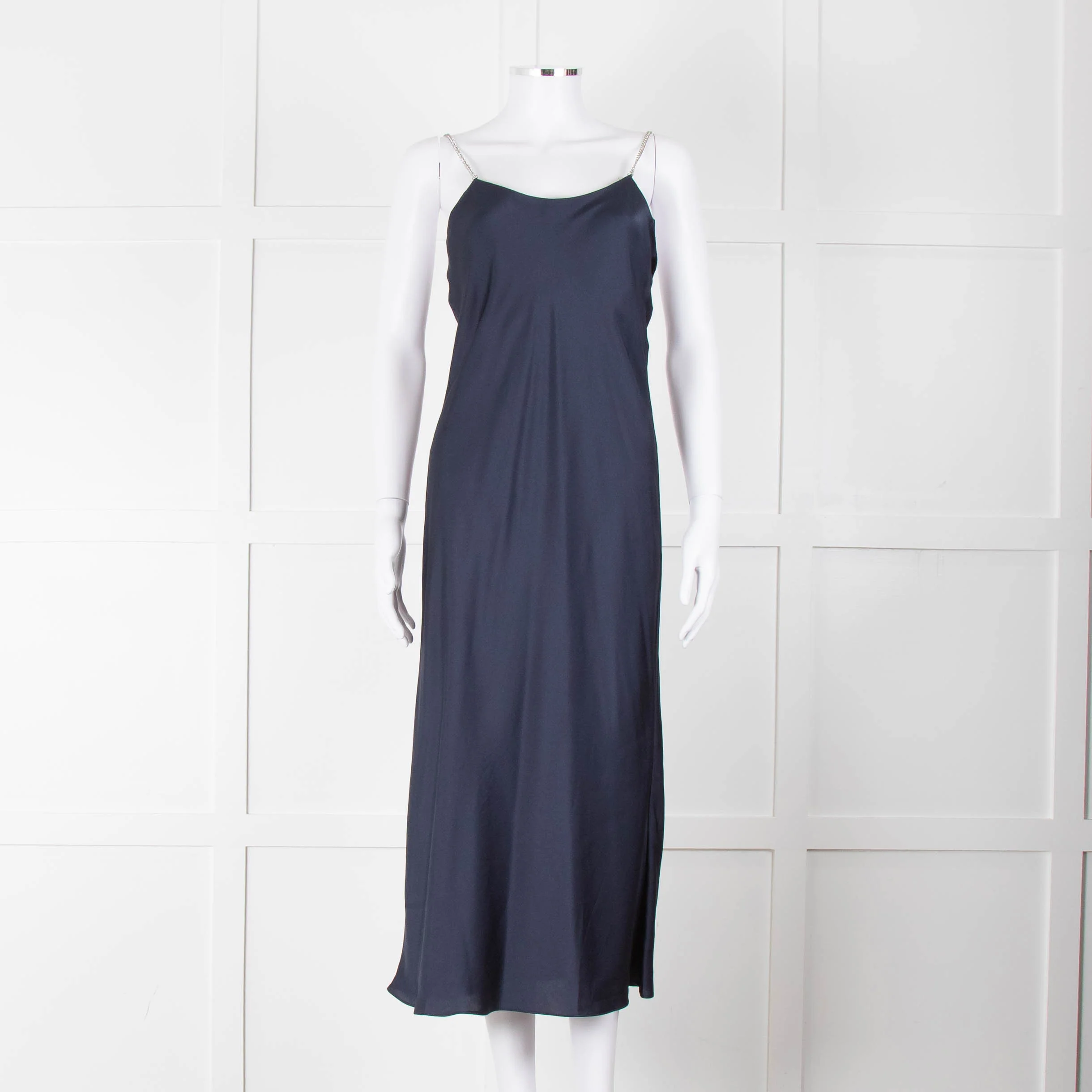 BA & SH Navy Blue Silver Diamante Chain Detail Slip Dress