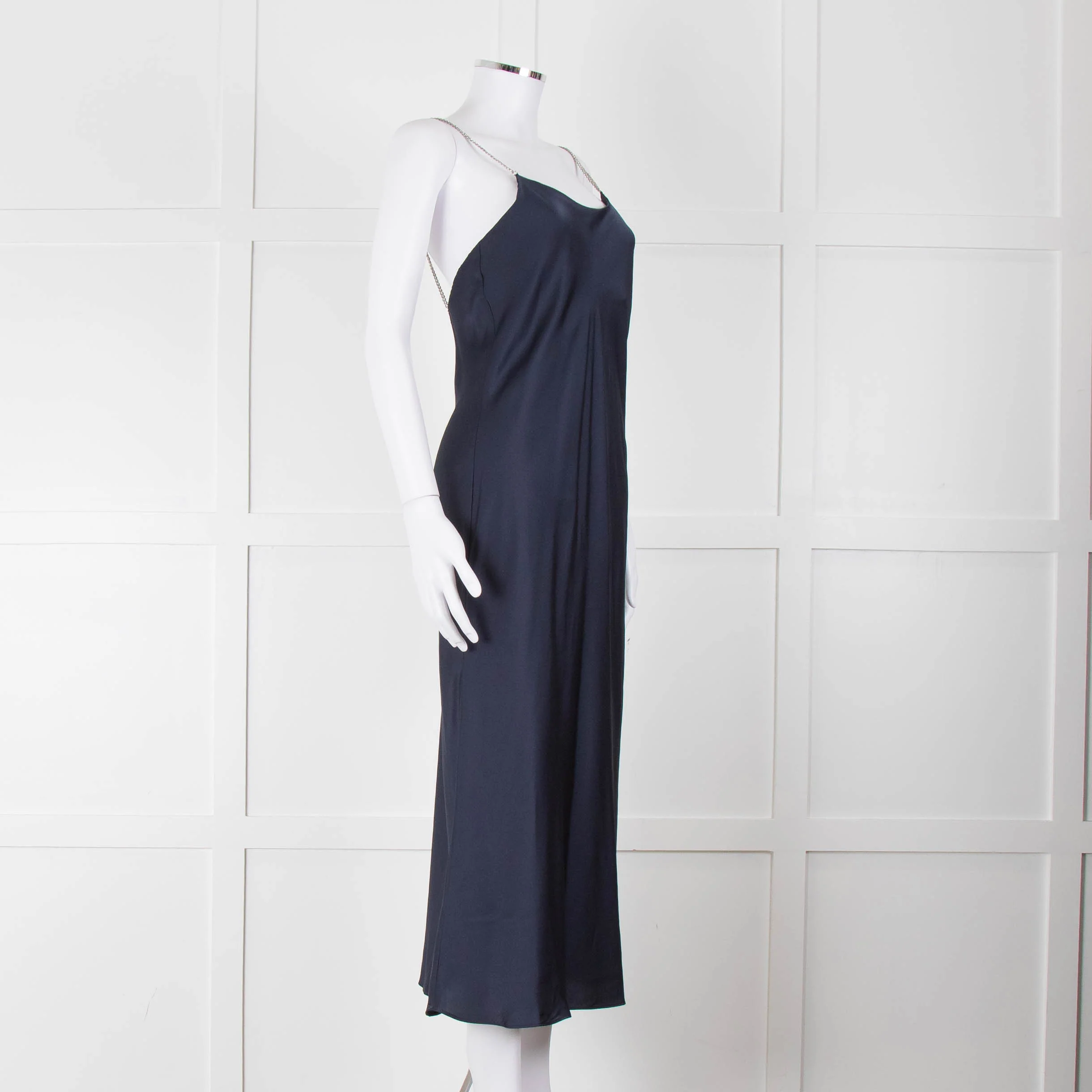 BA & SH Navy Blue Silver Diamante Chain Detail Slip Dress - Image 2
