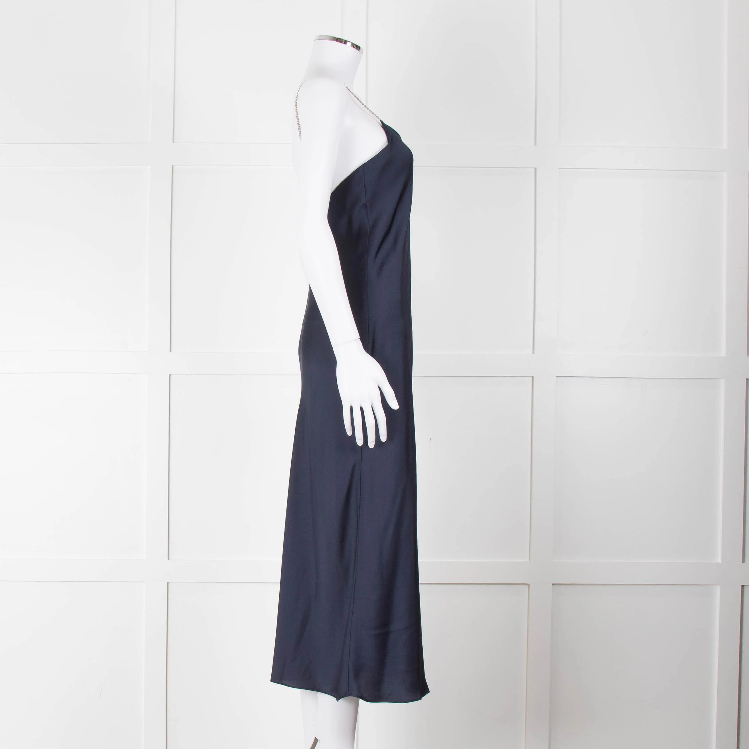 BA & SH Navy Blue Silver Diamante Chain Detail Slip Dress - Image 3