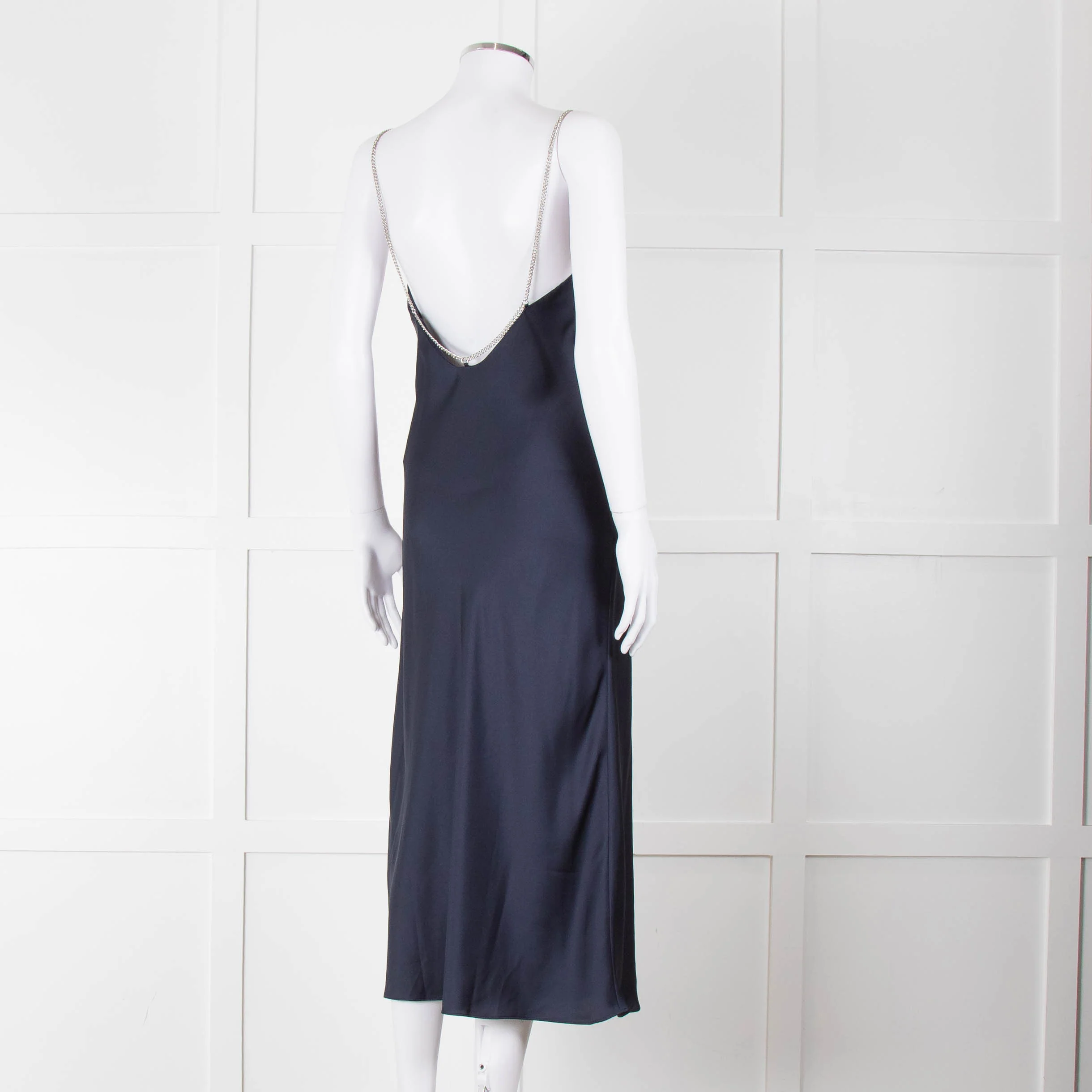 BA & SH Navy Blue Silver Diamante Chain Detail Slip Dress - Image 4