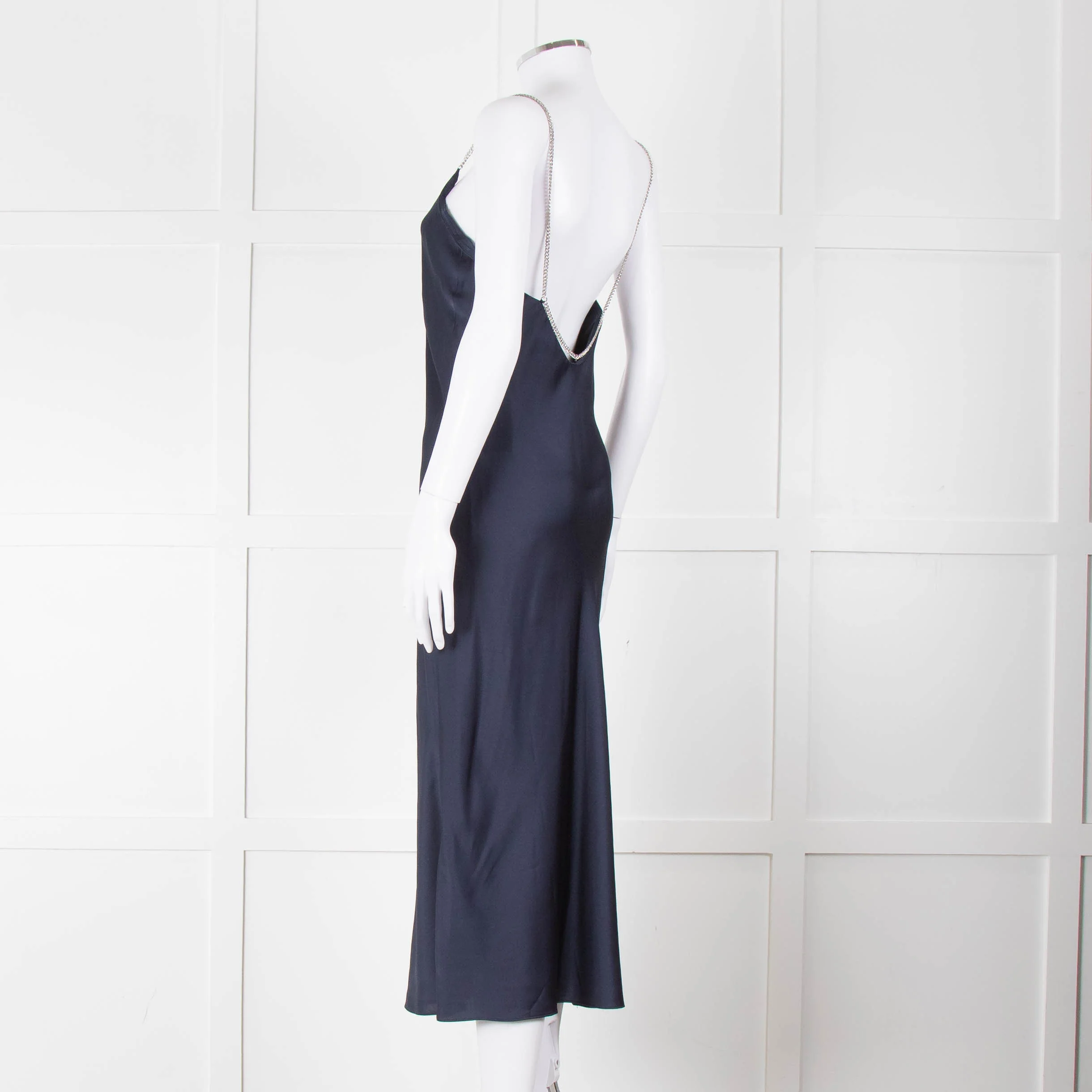 BA & SH Navy Blue Silver Diamante Chain Detail Slip Dress - Image 6