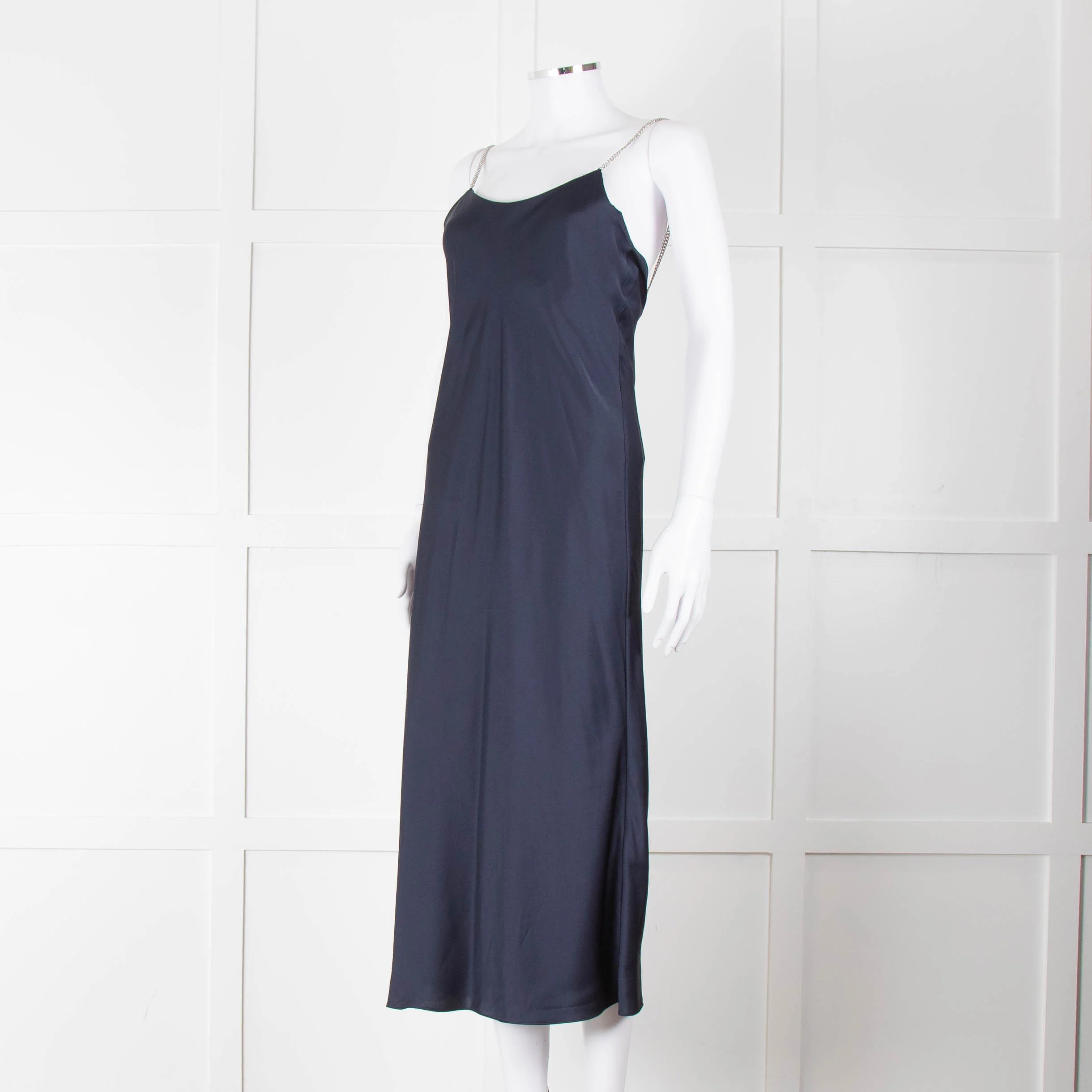 BA & SH Navy Blue Silver Diamante Chain Detail Slip Dress - Image 8