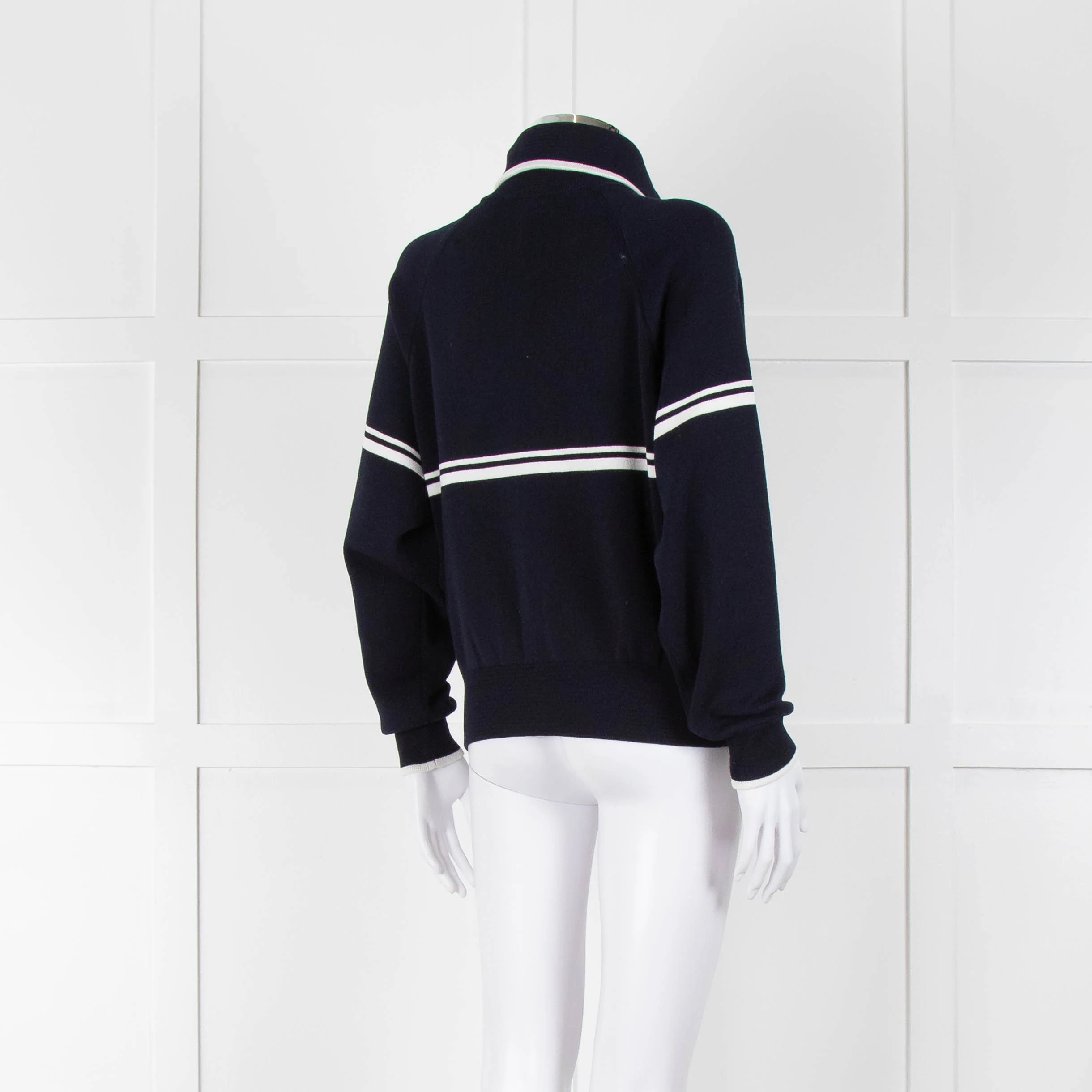 Ba&sh Navy Blue White Stripe Zip Up Sweater - Image 4