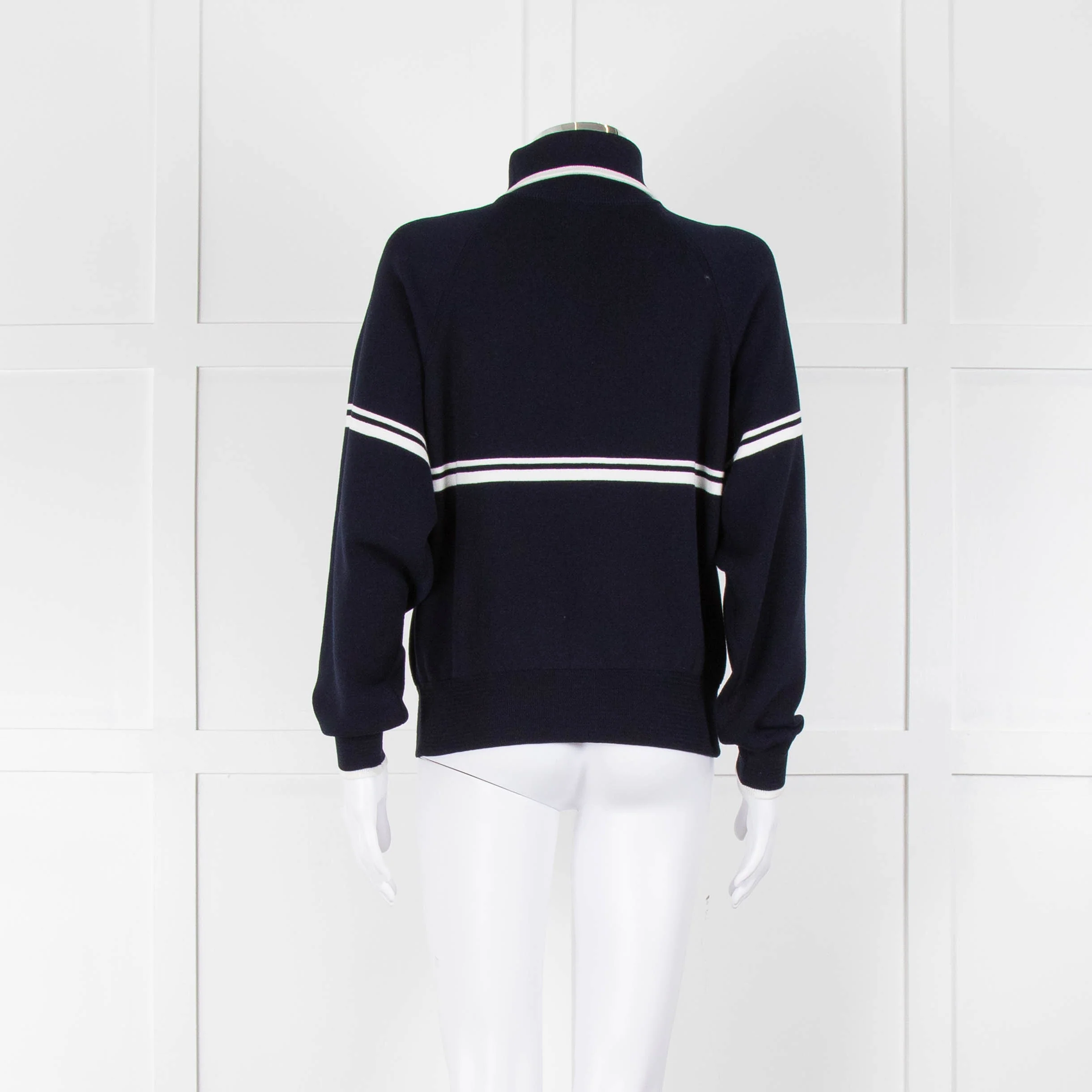 Ba&sh Navy Blue White Stripe Zip Up Sweater - Image 5