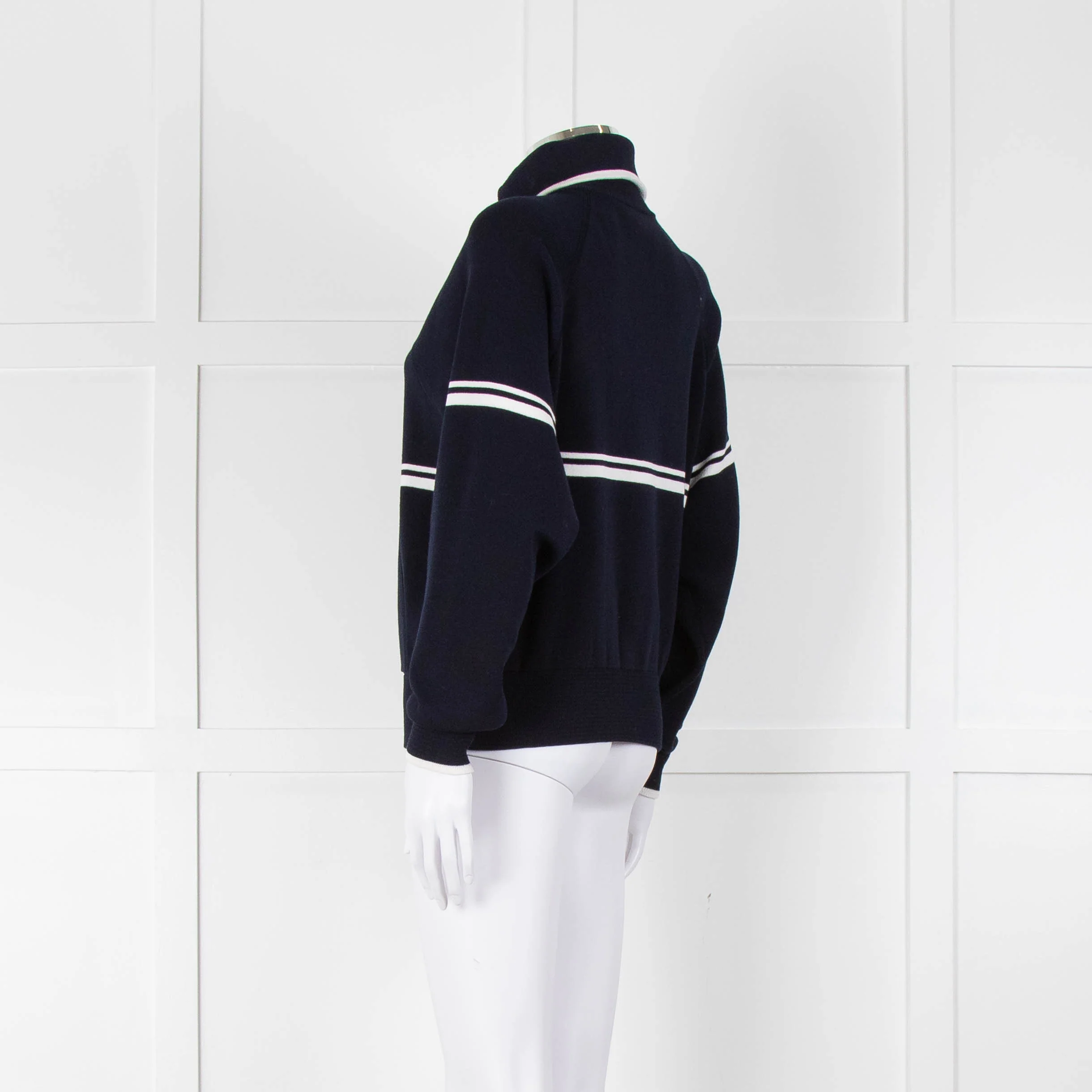 Ba&sh Navy Blue White Stripe Zip Up Sweater - Image 6