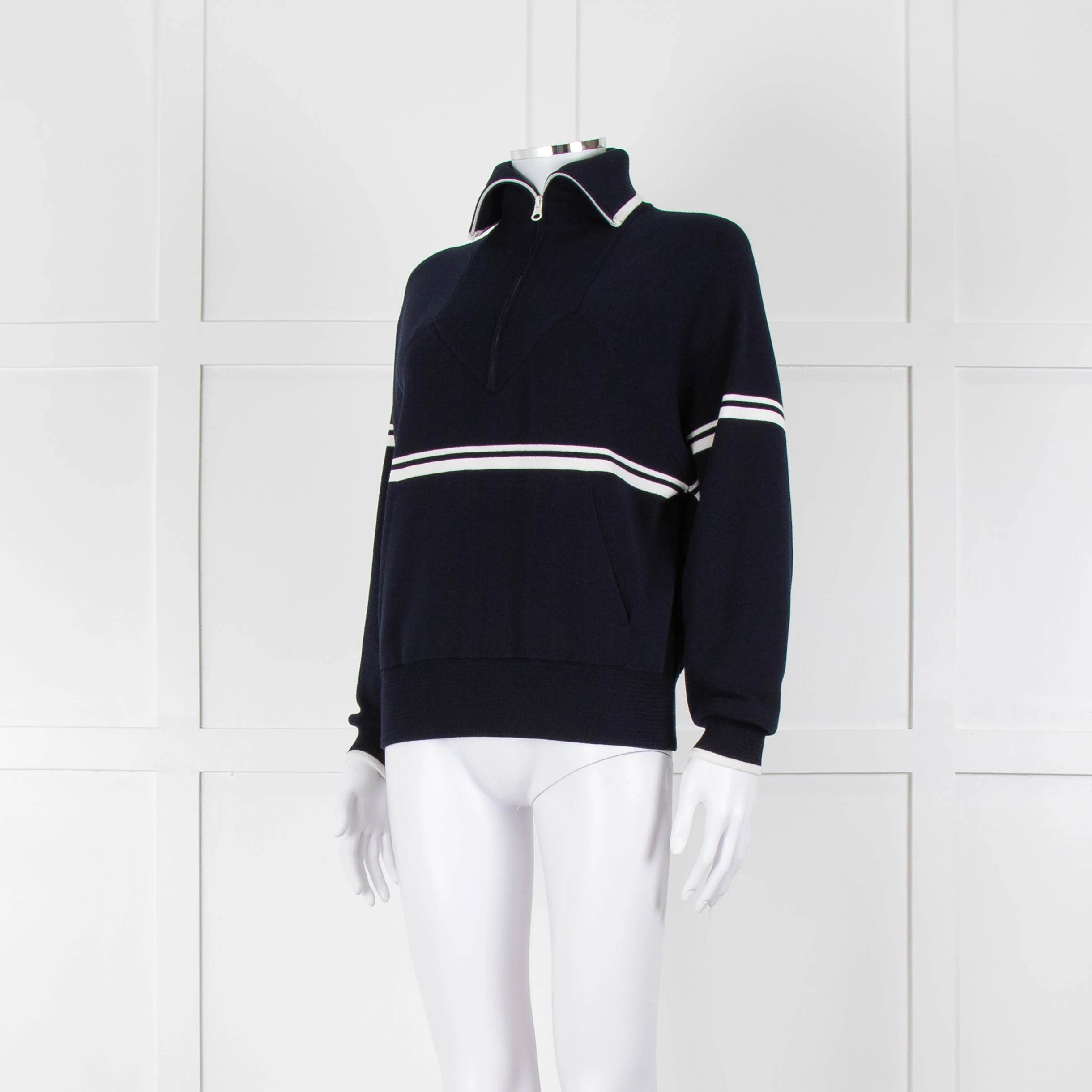 Ba&sh Navy Blue White Stripe Zip Up Sweater - Image 8