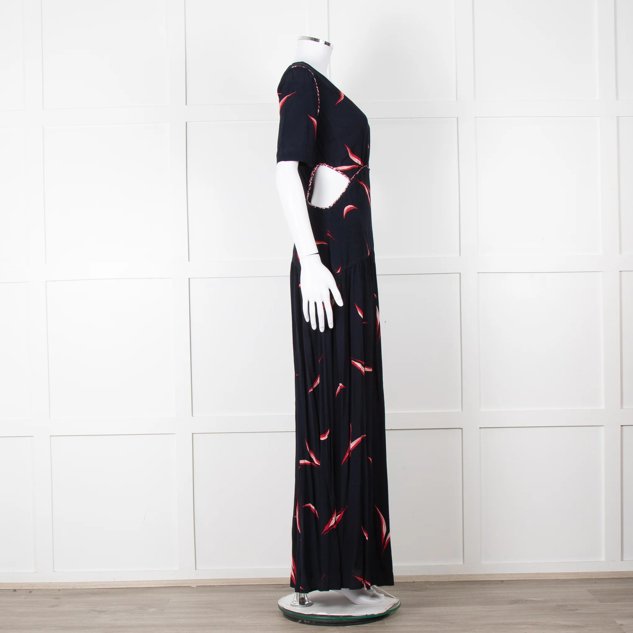 Ba&sh Navy Red Cut Out Short Sleeve Maxi Dress - Image 3