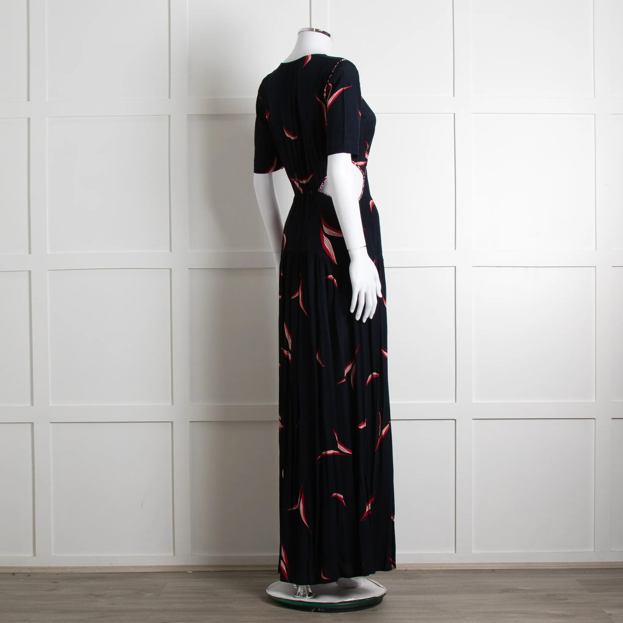 Ba&sh Navy Red Cut Out Short Sleeve Maxi Dress - Image 4