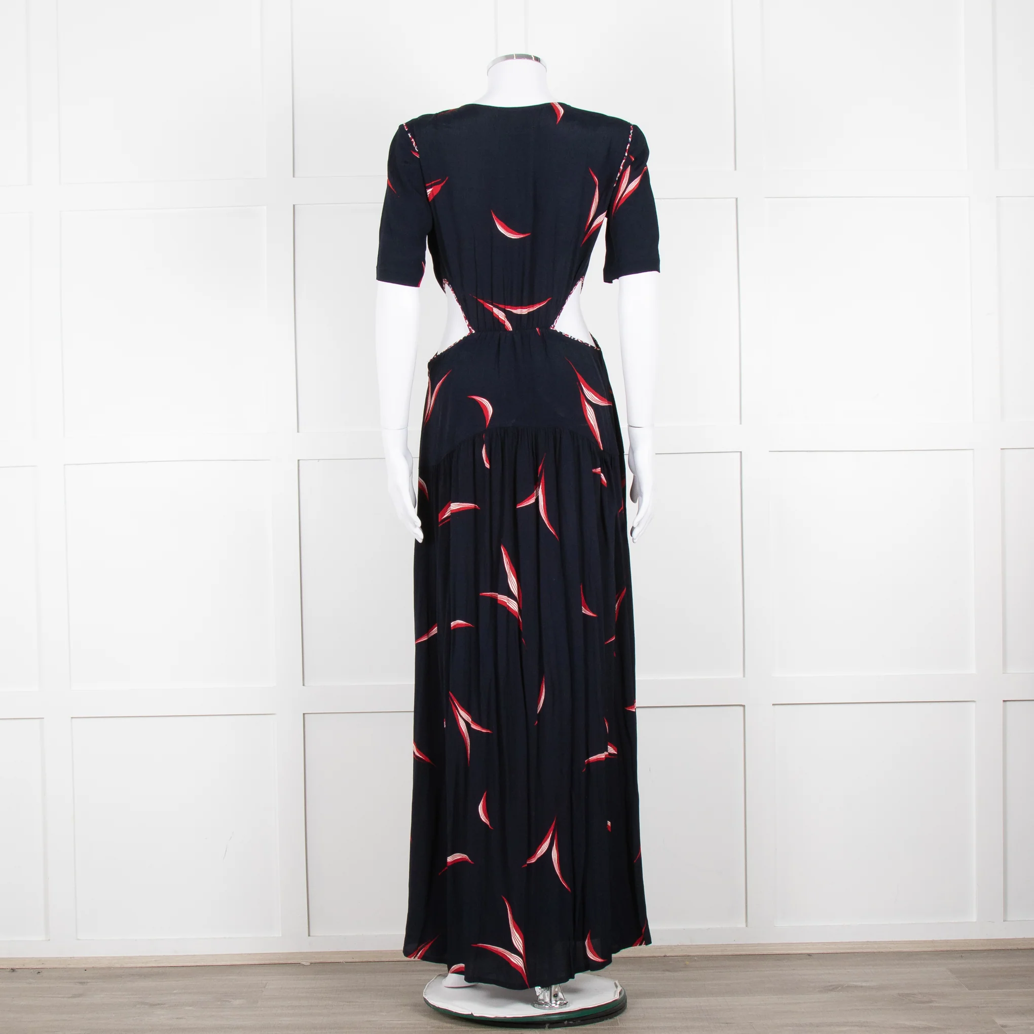 Ba&sh Navy Red Cut Out Short Sleeve Maxi Dress - Image 5