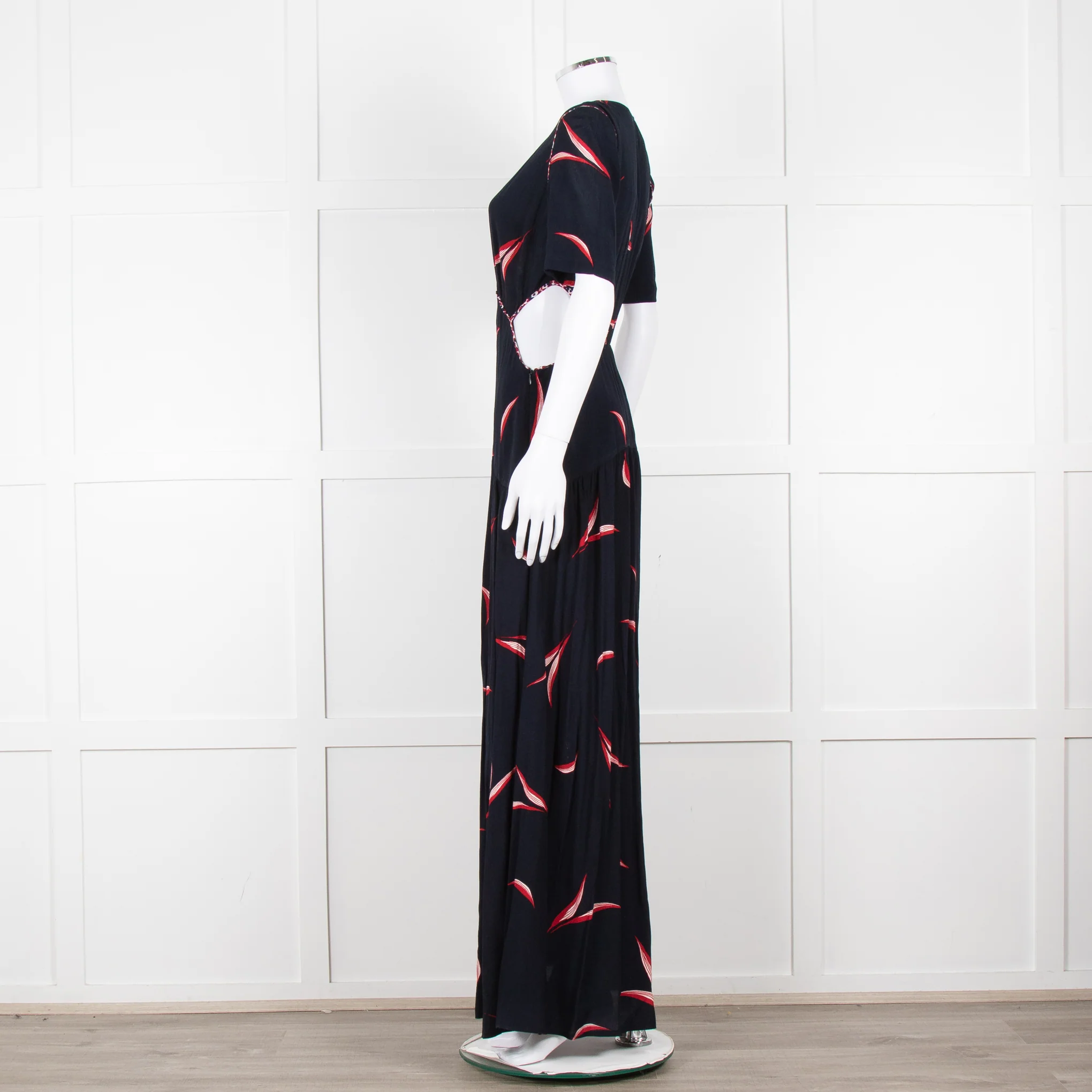 Ba&sh Navy Red Cut Out Short Sleeve Maxi Dress - Image 7