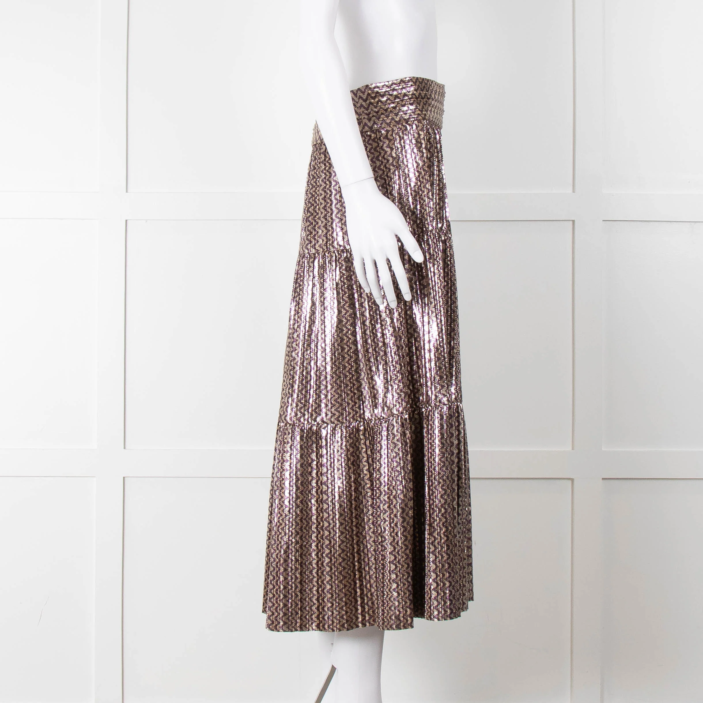 Ba & Sh Purple Gold Metallic Tiered Midi Skirt - Image 2