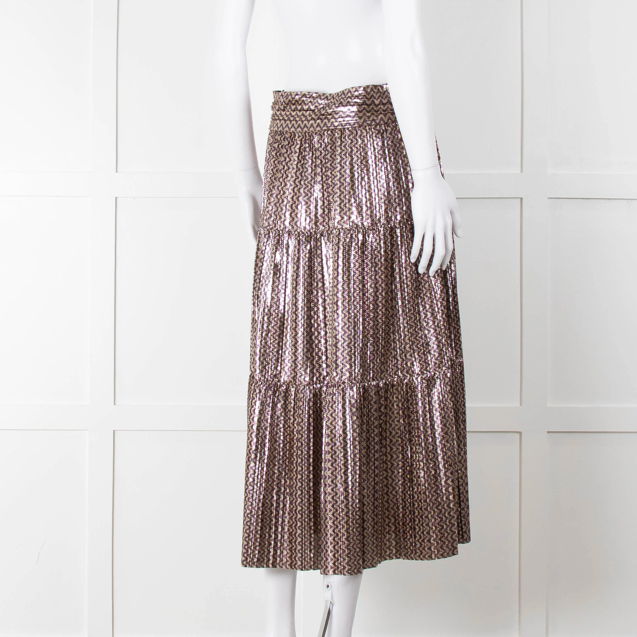 Ba & Sh Purple Gold Metallic Tiered Midi Skirt - Image 3