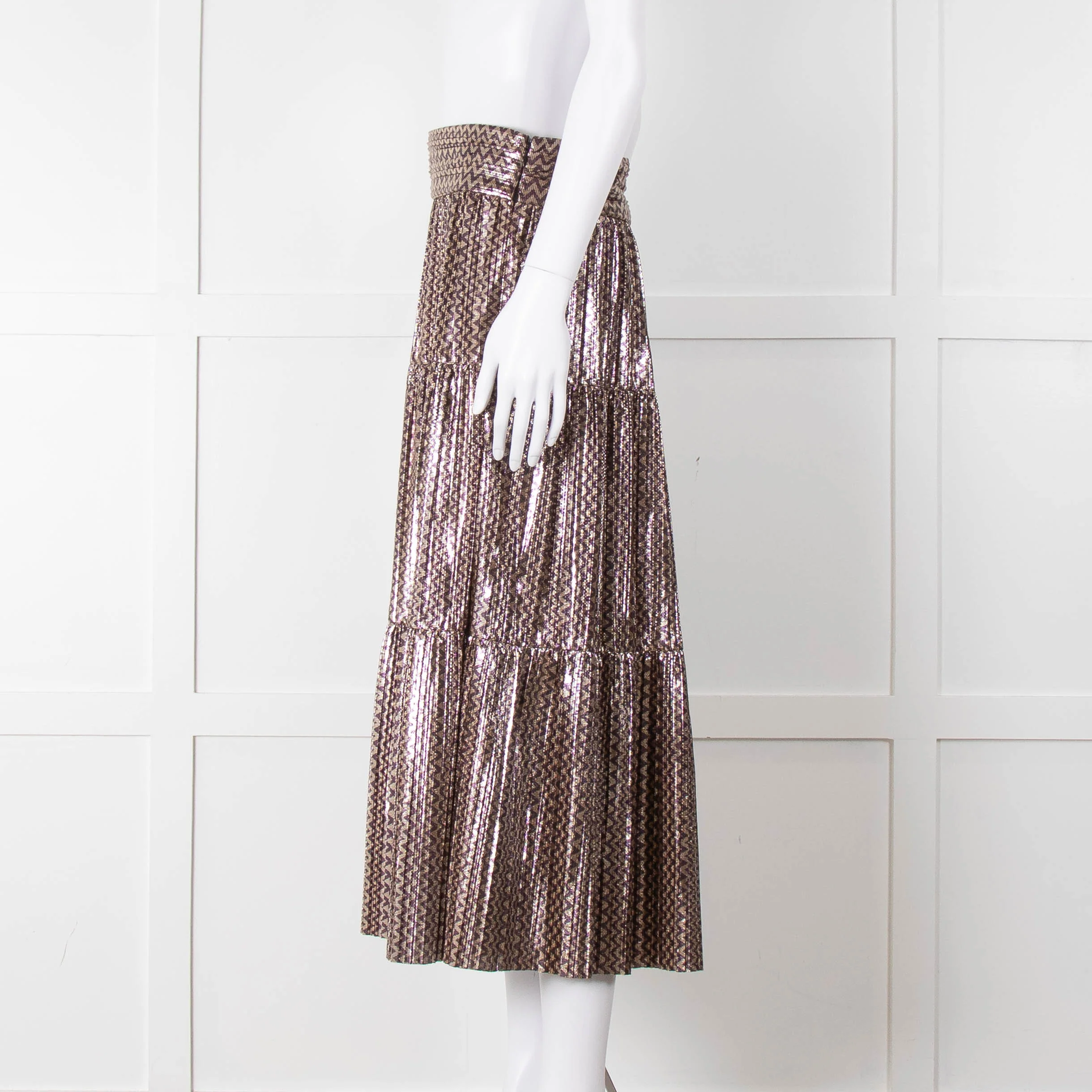 Ba & Sh Purple Gold Metallic Tiered Midi Skirt - Image 6