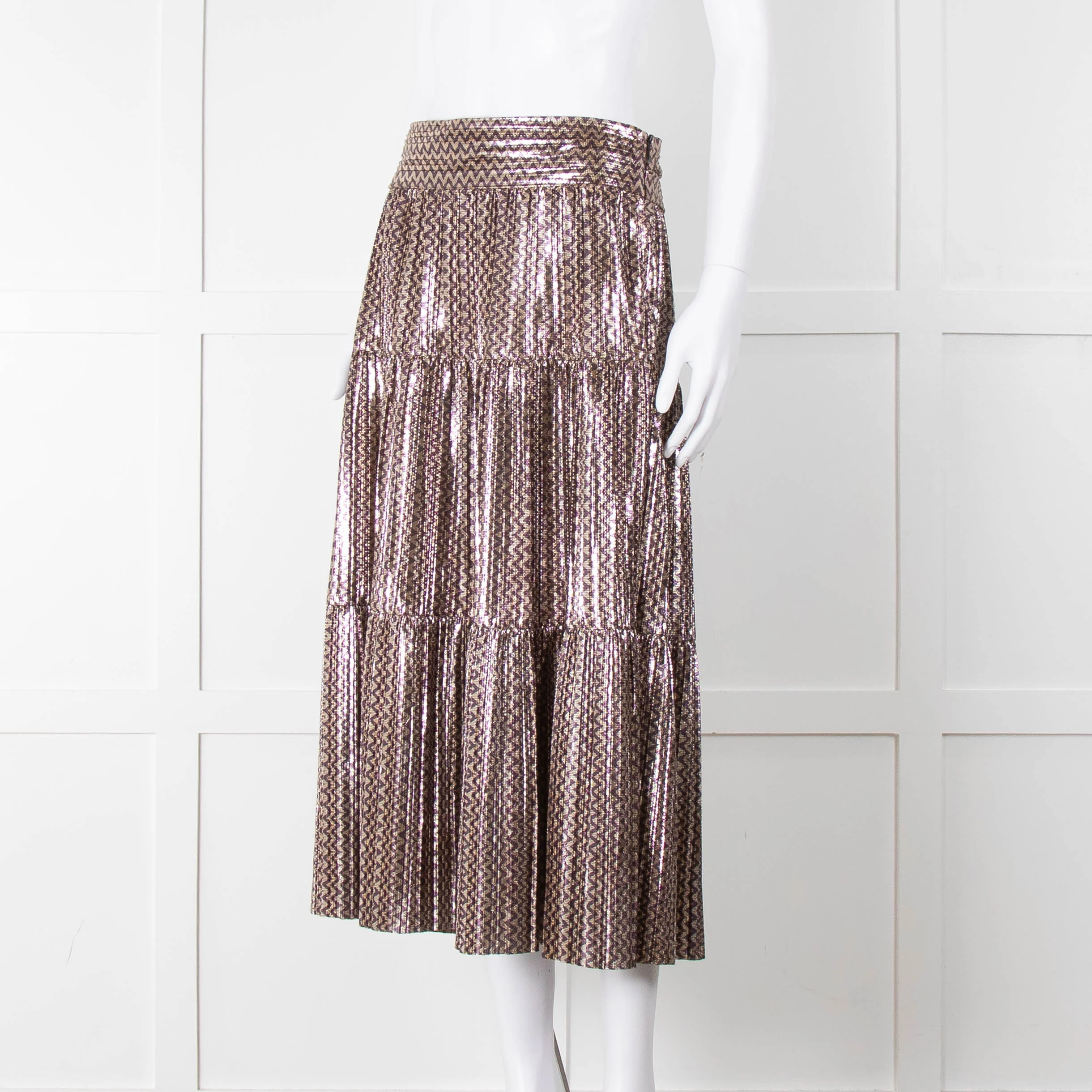 Ba & Sh Purple Gold Metallic Tiered Midi Skirt - Image 7