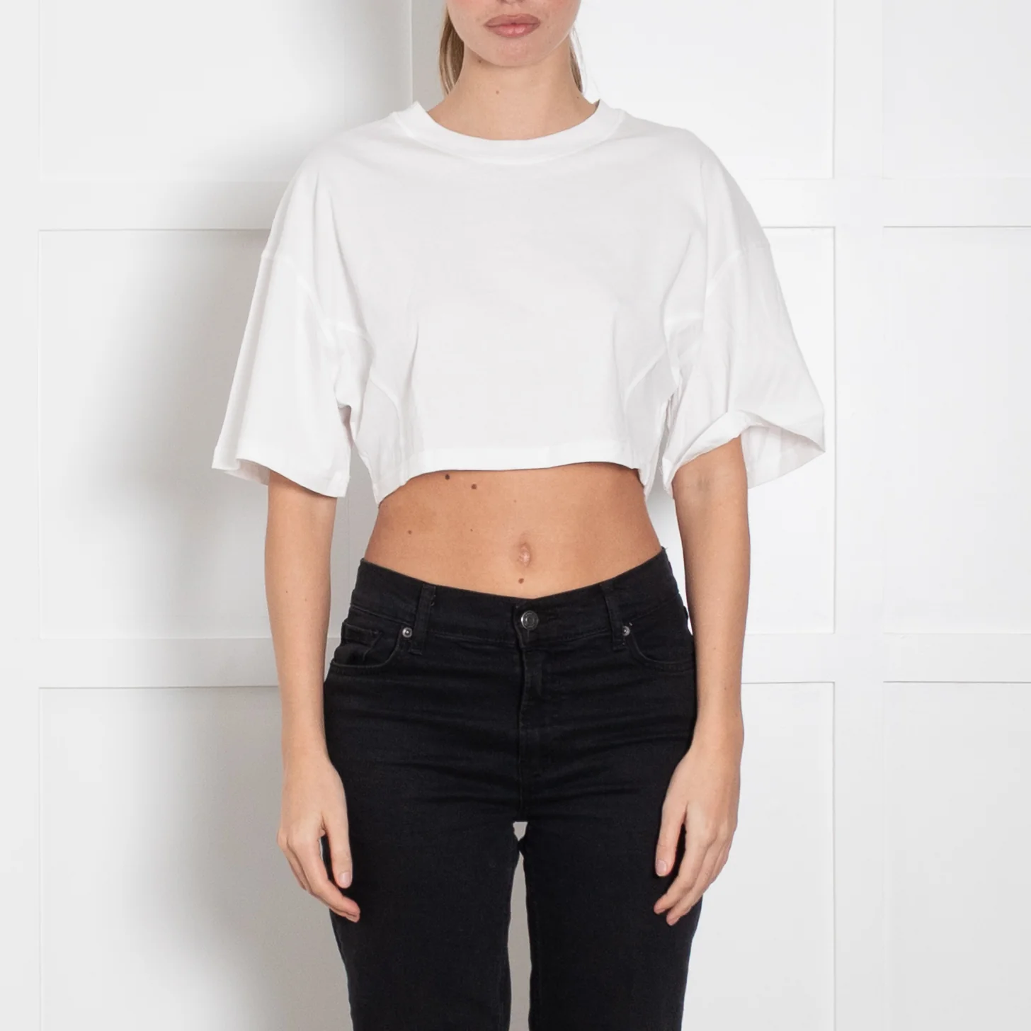 Ba & Sh White Cotton Cropped T-Shirt - Image 2