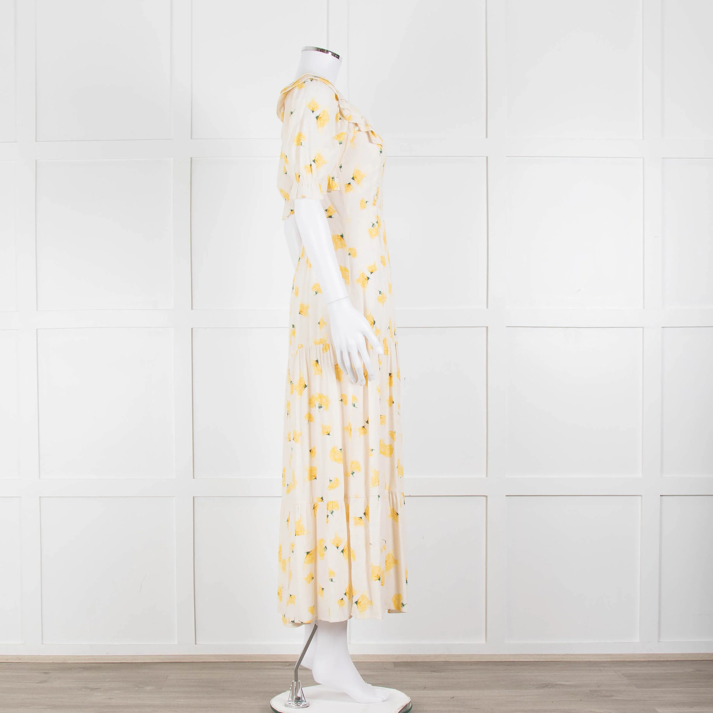 Ba&sh Yellow Floral Puff Sleeve Tiered Maxi Dress - Image 3