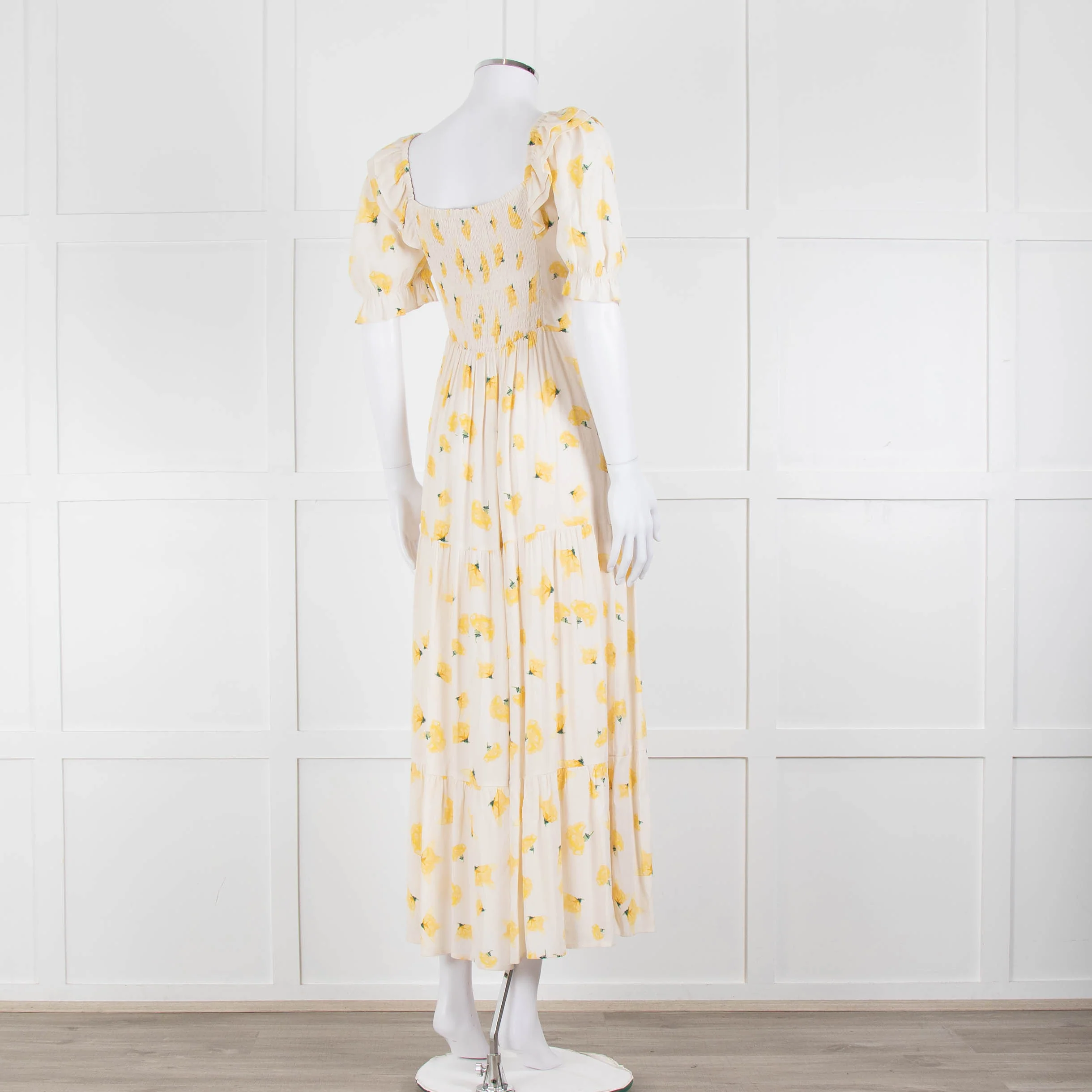 Ba&sh Yellow Floral Puff Sleeve Tiered Maxi Dress - Image 4