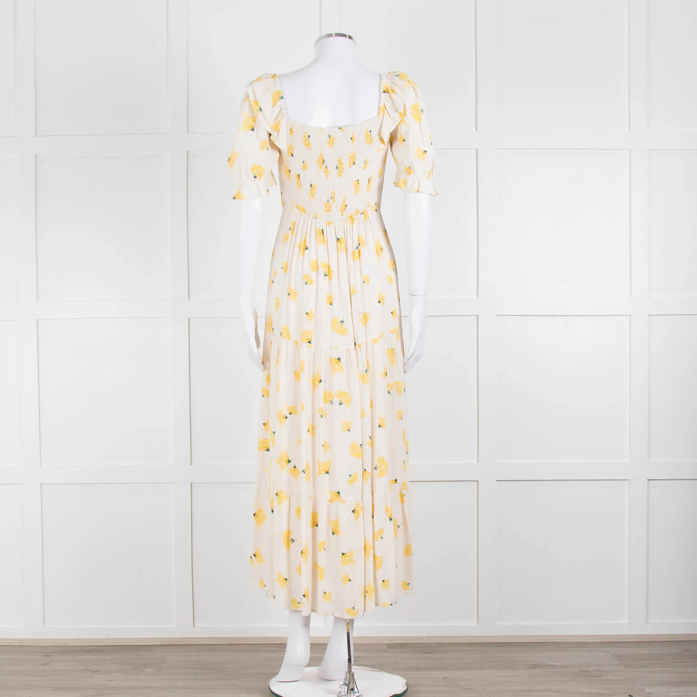Ba&sh Yellow Floral Puff Sleeve Tiered Maxi Dress - Image 5