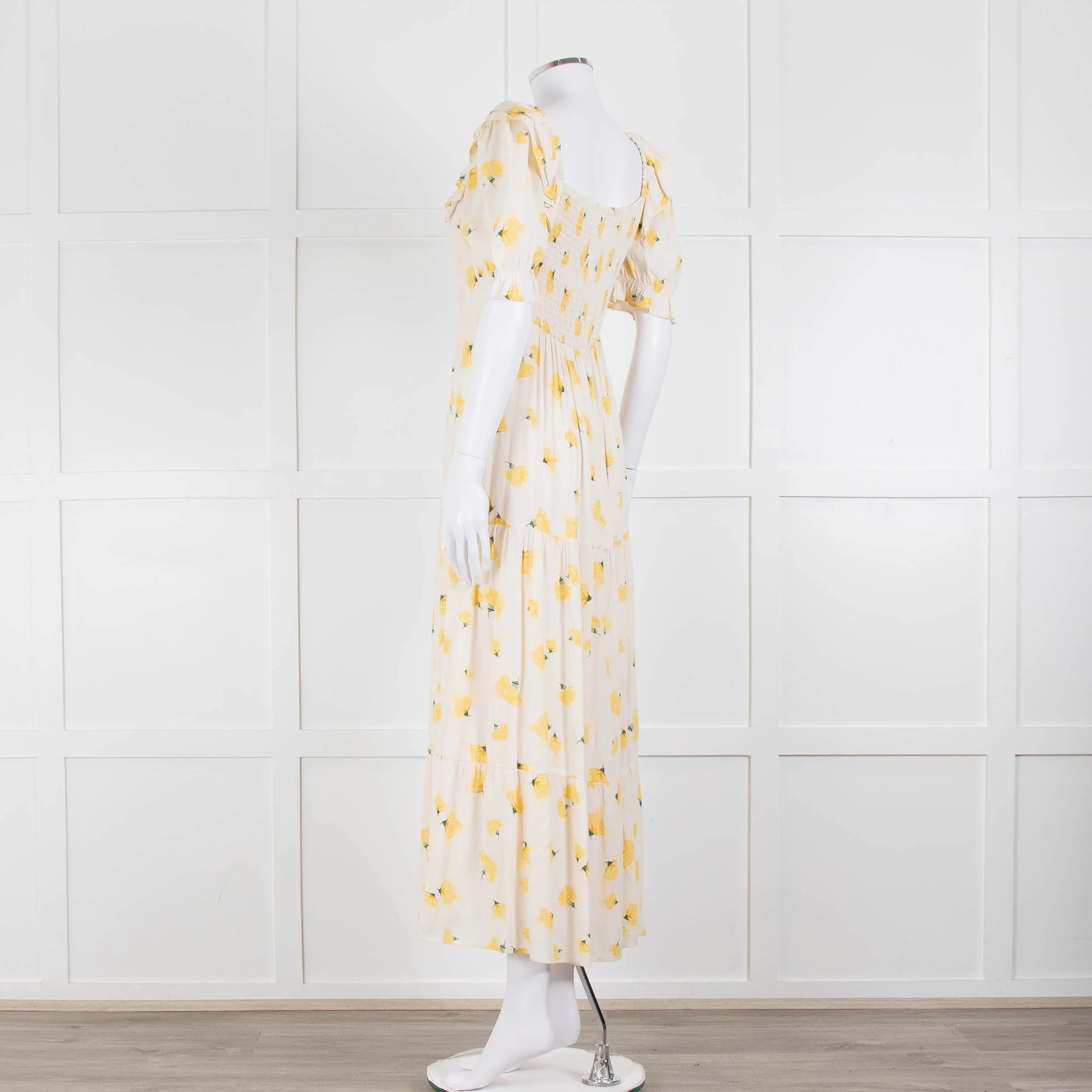Ba&sh Yellow Floral Puff Sleeve Tiered Maxi Dress - Image 6