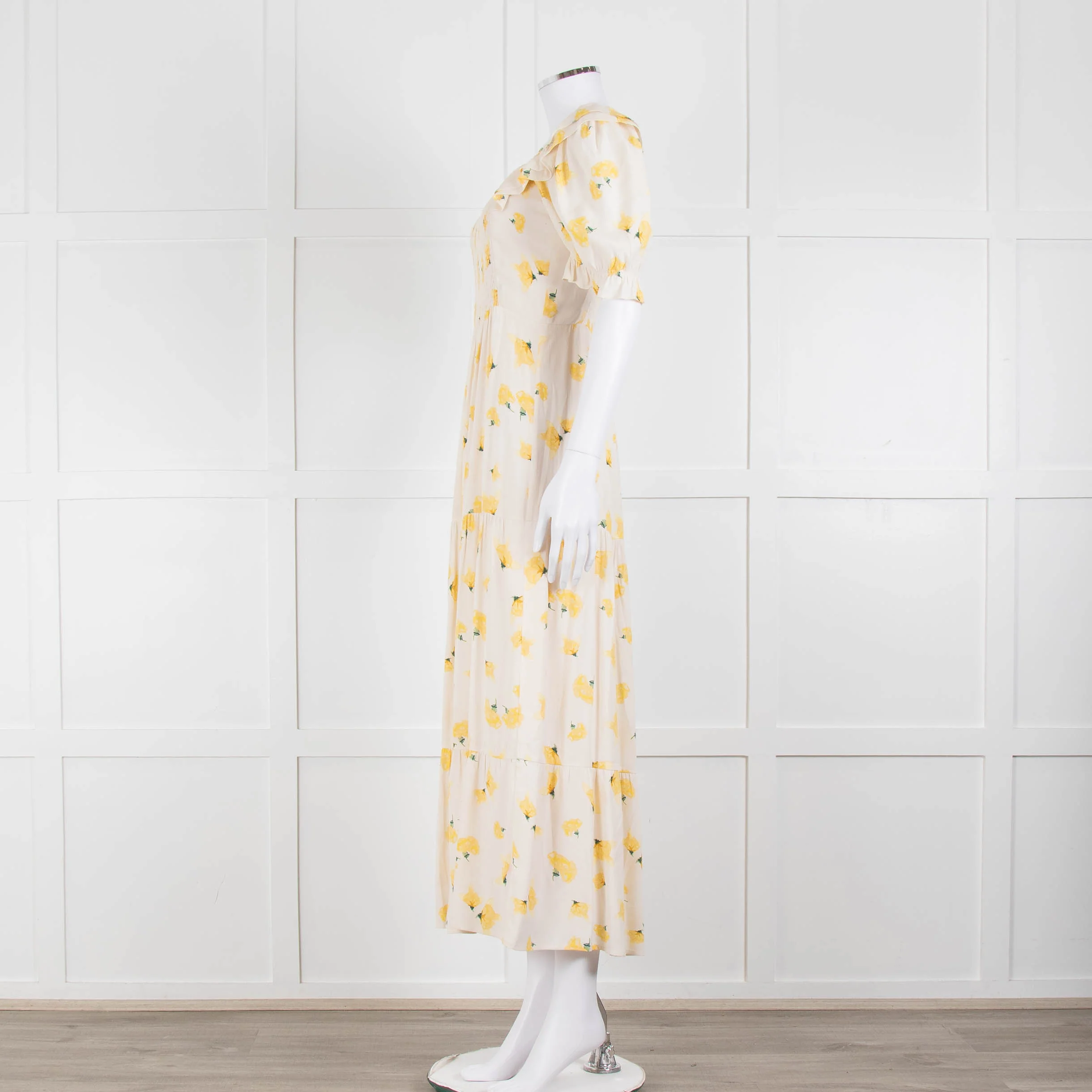 Ba&sh Yellow Floral Puff Sleeve Tiered Maxi Dress - Image 7