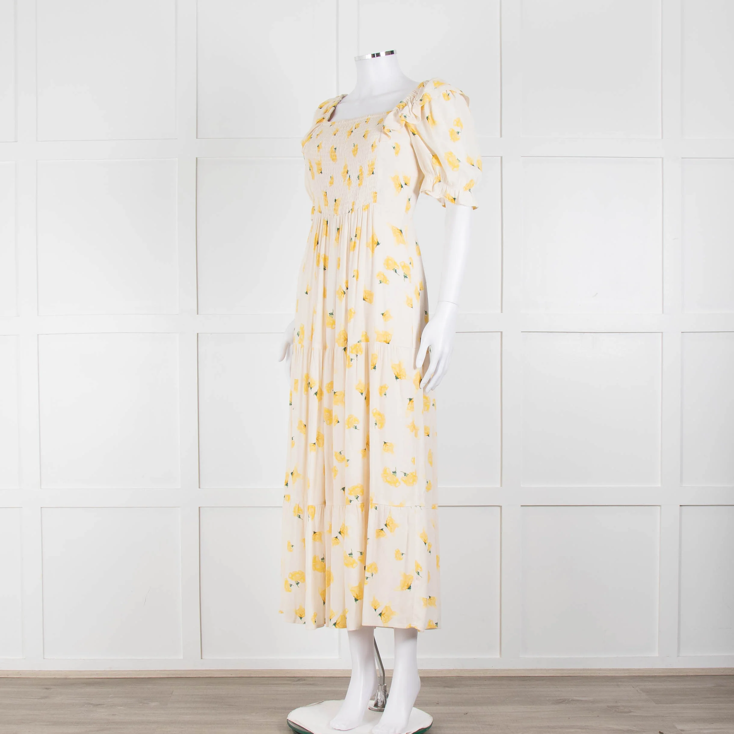 Ba&sh Yellow Floral Puff Sleeve Tiered Maxi Dress - Image 8