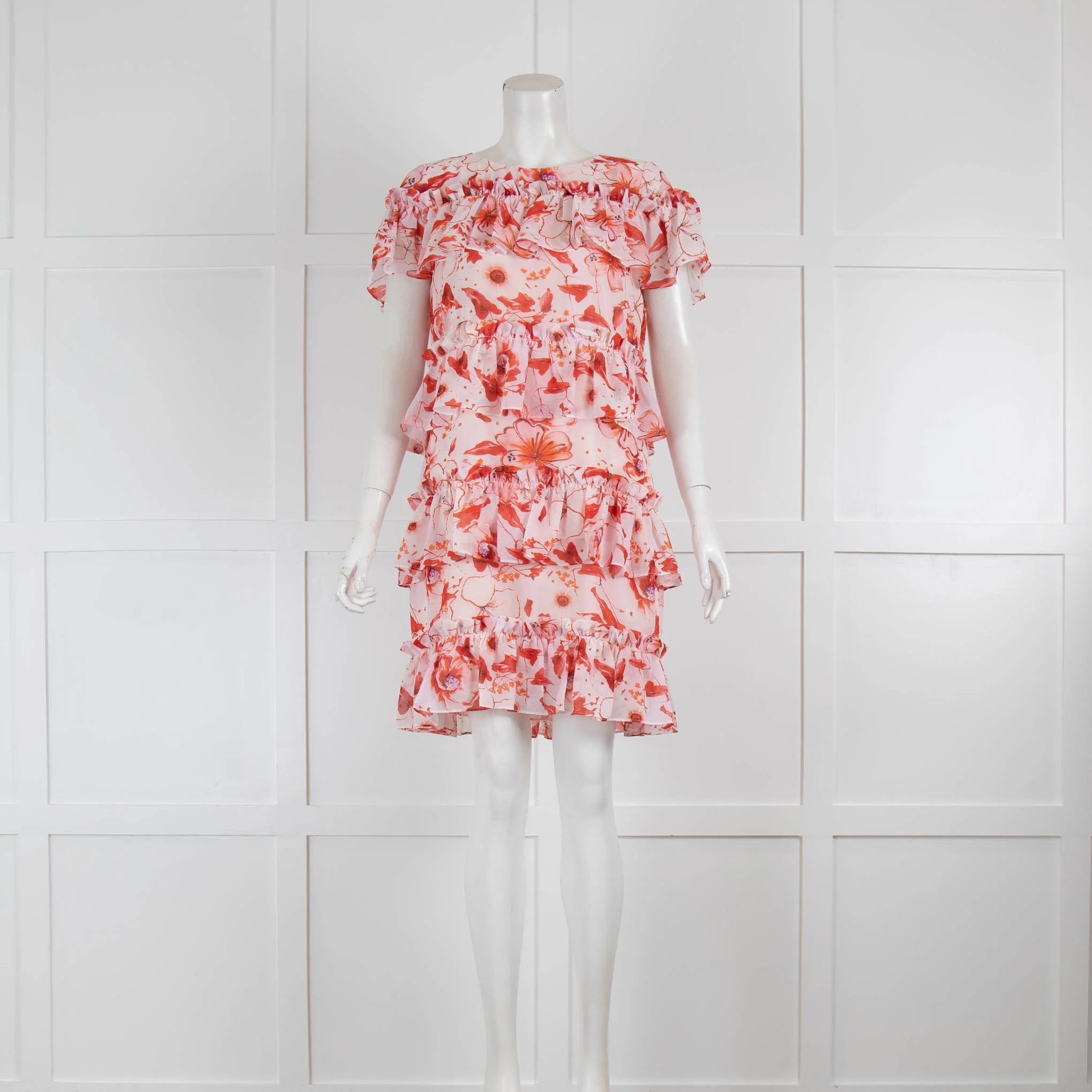 Badgley Mischka Pink and Orange Floral Mini Dress