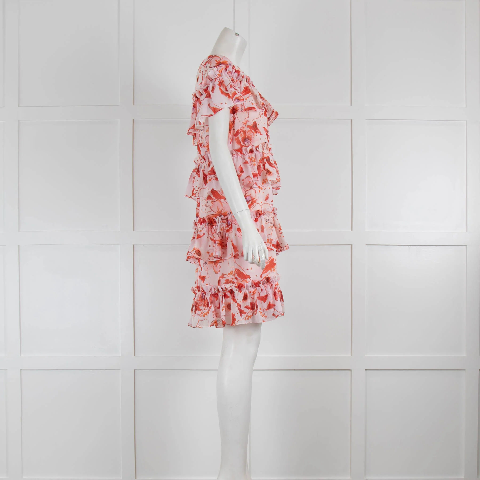 Badgley Mischka Pink and Orange Floral Mini Dress - Image 2