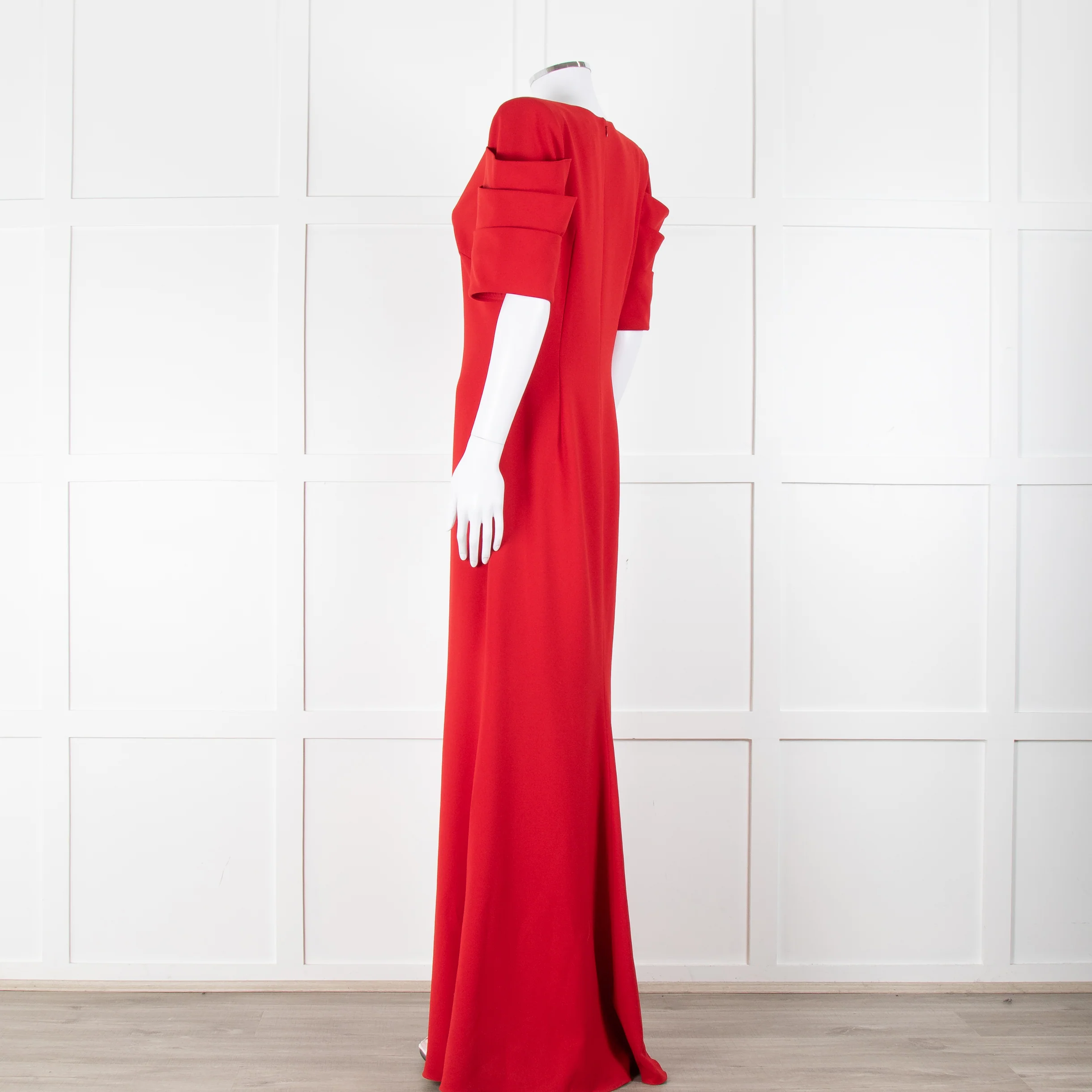 Badgley Mischka Red Full Length Gown with Fold Detail Sleeves - Image 6