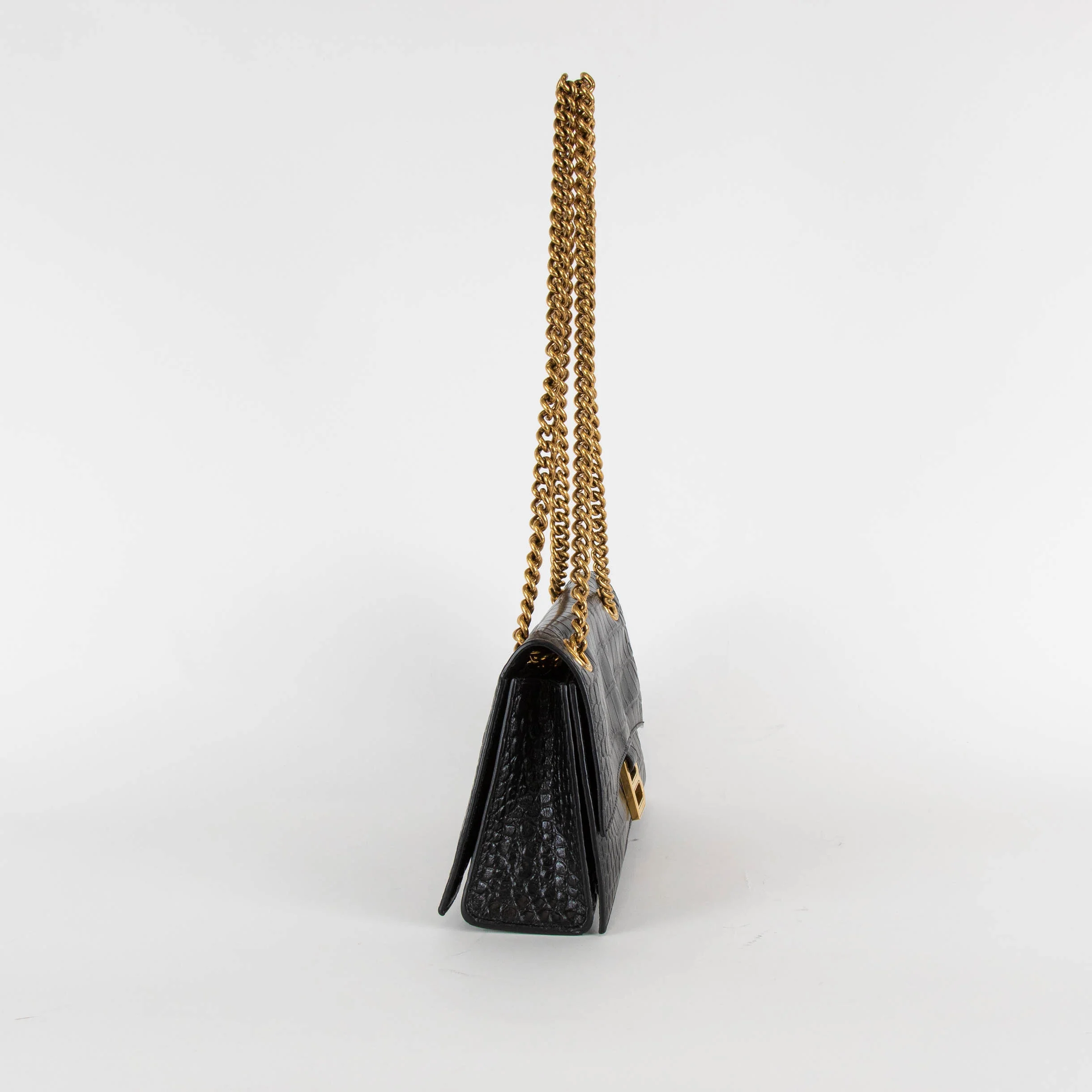 Balenciaga Black Crush Small Crocodile-Effect Bag - Image 4