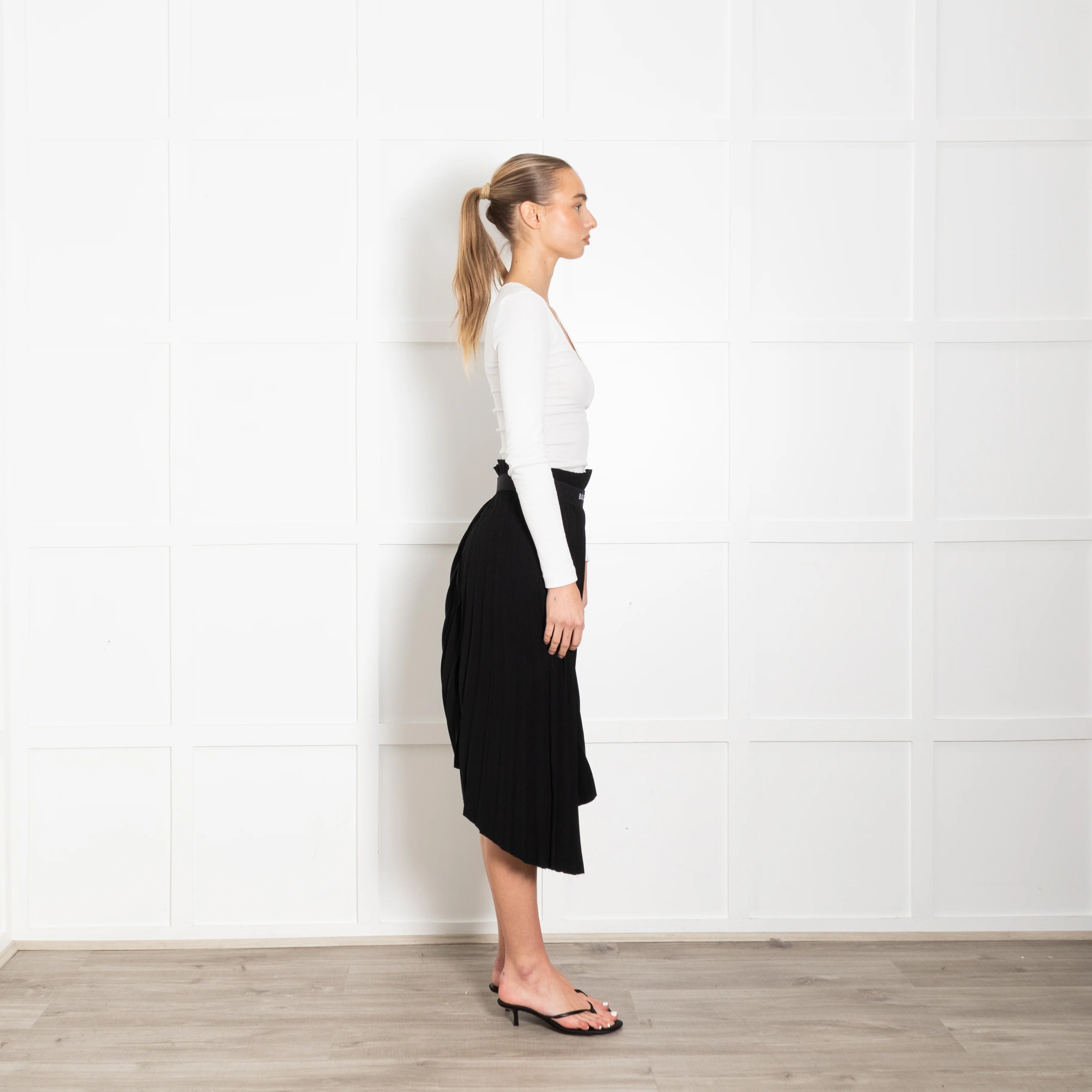 Balenciaga Black Pleated Logo Kilt Skirt - Image 6