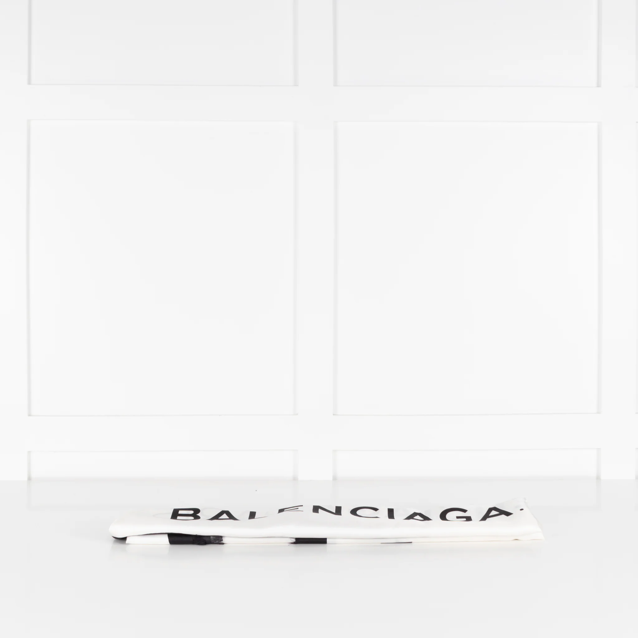 Balenciaga Cream Silk Scarf With Logo And Black Fringe - Image 2